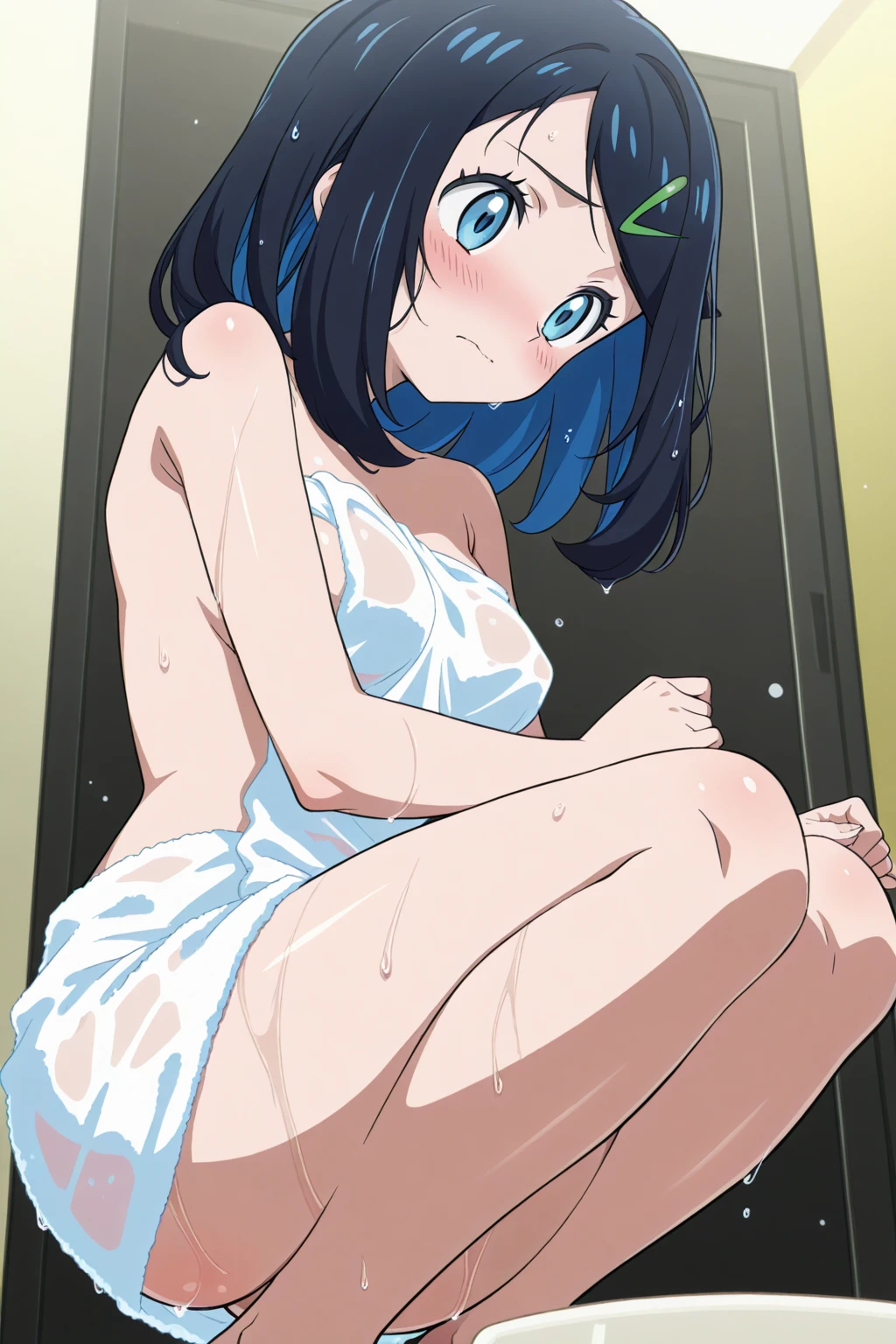 very thin cute girl 12 years old in very short white swimming trunks that have slipped down Shy. Lying in bed, back to camera, Slim ass detailed visible through swimming trunks