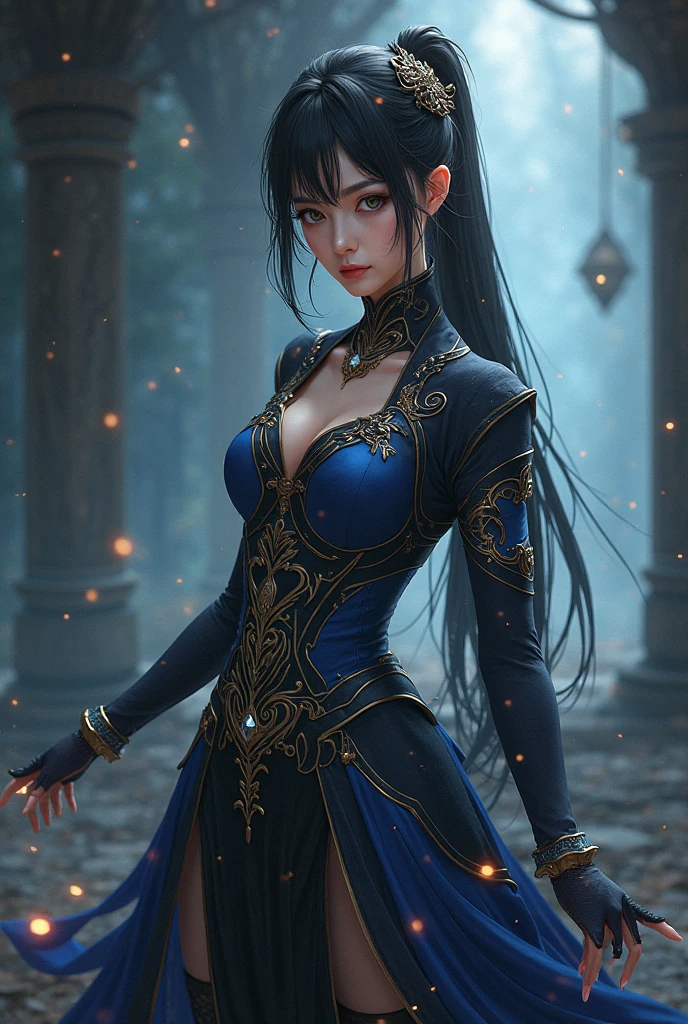 beautiful anime girl in a sexy dress, long flowing hair, deep blue eyes, cute expression, delicate facial features, toned slender figure, tight fitting dress, dramatic lighting, intricate details, vivid colors, highly detailed, photorealistic, digital painting, masterpiece, 8k, ultra-detailed, hyper-realistic, cinematic lighting, dramatic shadows, vibrant colors, elegant pose