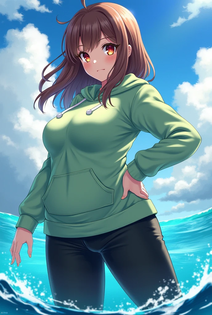masterpiece, 1girl, medium breasts, solo, araragi karen, hair ornament, egg hair ornament, side ponytail, black hair, food-themed hair ornament, looking at viewer, long hair, <lora:araragiKarenLora_v1:0.8>, black eyes, smirk, asymmetrical hair, standing, sweat, ahoge, sky, hands on hips, cloud, day, smile, yellow track jacket, skin tight, outdoors, blush, black bike shorts, smug, yellow track suit, cowboy shot, looking at viewer, sportswear, short sleeves