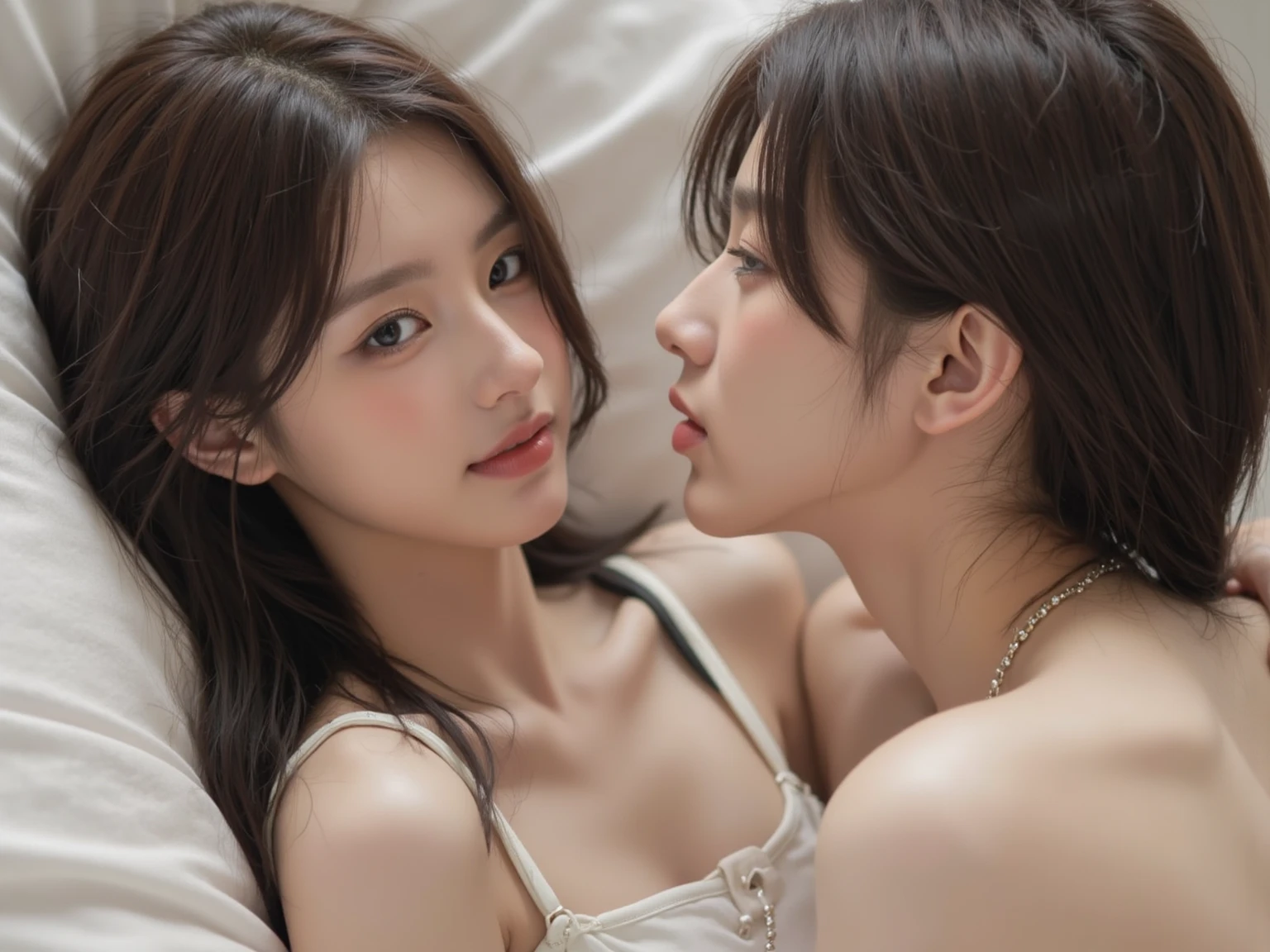 (realisitic, Photorealsitic:1.5), (top-quality:1.5), (超A high resolution:1.5), (masterpiece), hyper realisitic, Bright lighting from front:1.8, (japanes), (2a person:1.5), (40 years),(Extreme low angle from open inseam:1.5), (White underwear:1.5), (A big smile), (Double eyes), (Sauce order:1.5), (Thin makeup), (Bery short hair:1.5), (Straight hair), (brown haired), (Undersized breasts:1.5),(Two people hugging each other)