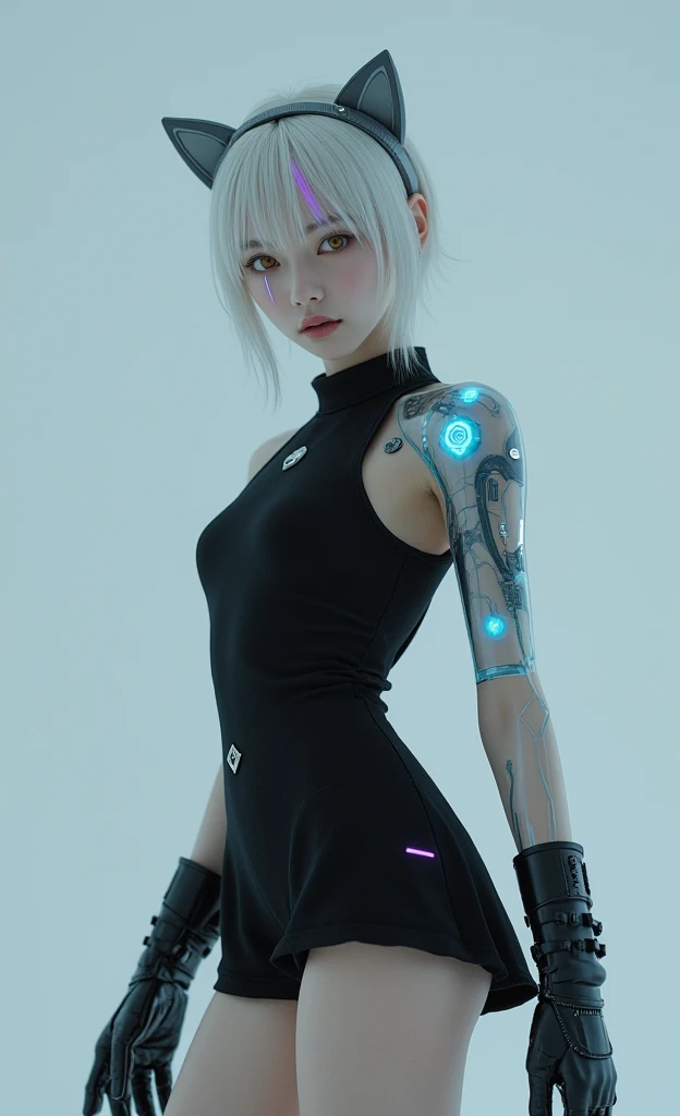 ((best quality)), ((masterpiece)), ((realistic,digital art)), (hyper detailed), DonMM4ch1n3W0rldXL full body clothing, Scoop Neck, Graphene Weave, Neon Circuit Pattern, Mineral Wool Insulation, Spaghetti Straps, Mini Length, Natural Waist, Flared Skirt, Lace Trim,,Open Back, , 8K, HDR <lora:DonMM4ch1n3W0rldXL:1>