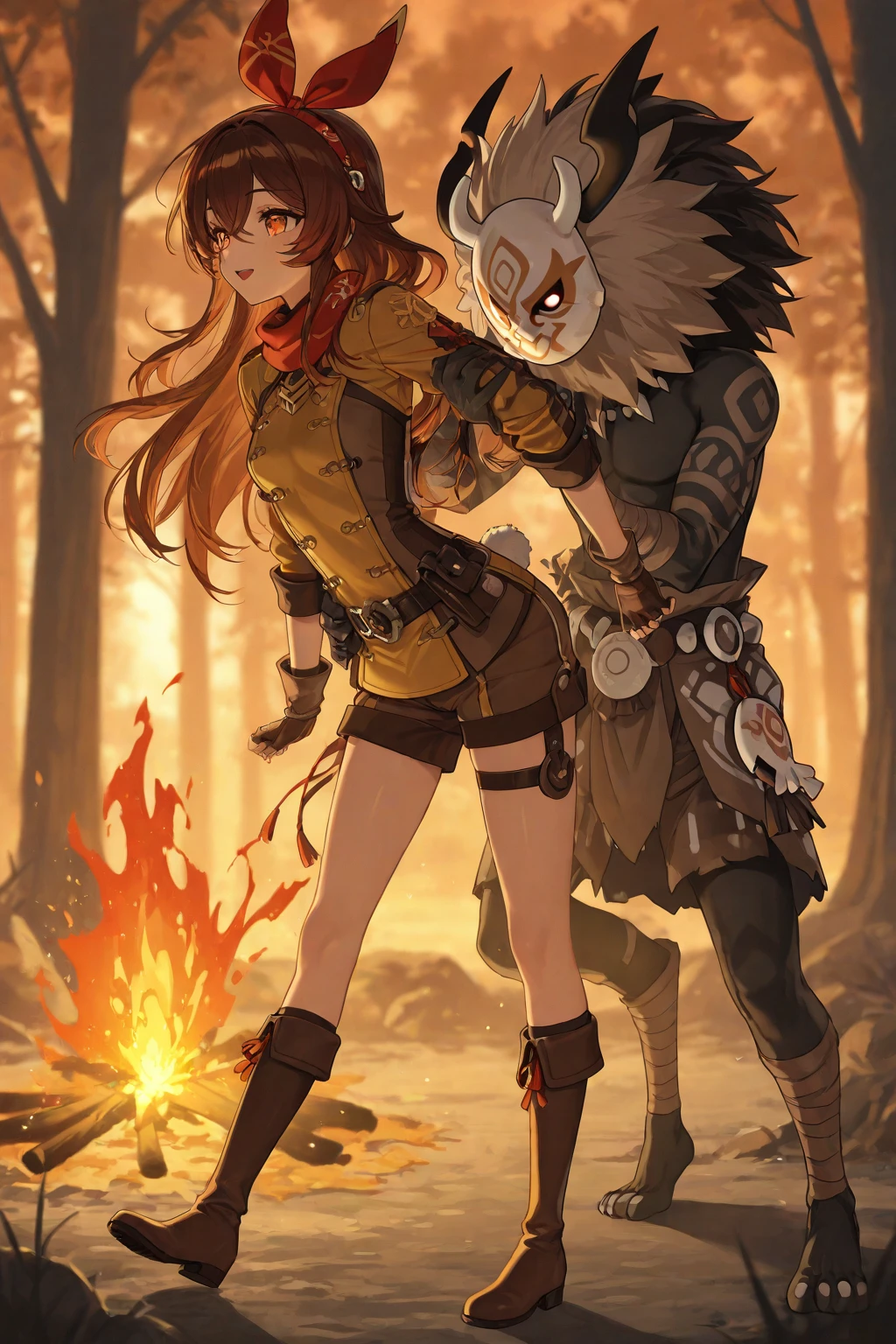 anime art of a couple hugging in front of a campfire, fofosexyrobutts, Lit from behind, Powerful girl, inspired by Masamune Shirow, lit from below, epic color illustration, side lit, highly detailed exquisite fanart, beautiful comic art, sww version, inspired by Rob Liefeld, commission for high resolution, Cammy, muscular woman, 