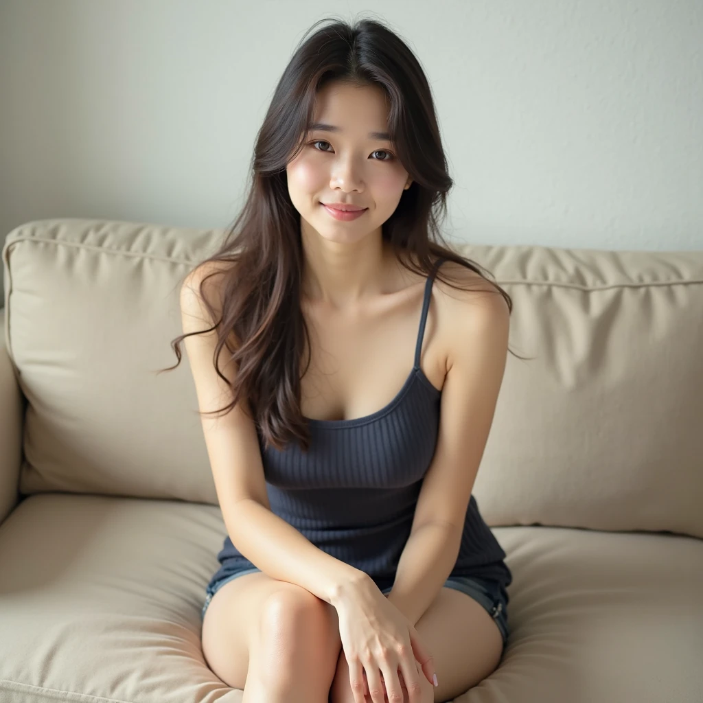 (8K), (Highest quality: 1.2), (Realistic), (Realistic: 1.37), Ultra-high resolution, 1 Girl, cute, smile, Mouth closed, Beautiful details, Beautiful Nose, whole body, Wet Hair, Giant Dalcefo, pork, , Thighs
