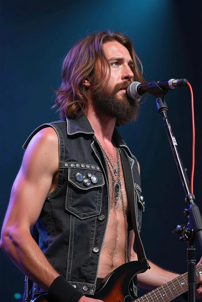 an Attractive young twink, playing electric guitar on stage, shirtless, long hair, wet, sweating,
skin texture, skin, cinematic, crystal clear, intricate detail,
(analog style:1.8)