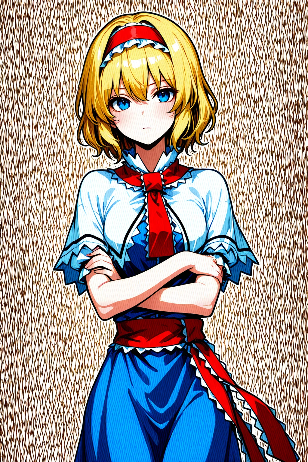 <lora:fftstyle_v1.8:0.8> 1girl, blonde hair, thigh gap, upper body, wide hips, bare legs, bob cut, miniskirt, hat, sash, chinese clothes, clenched hand