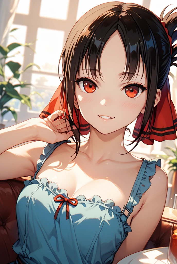 ((Megumin em)), ((best quality)), (ultra-detalhado), (extremamente detalhado CG unificado 8k wallpaper), altamente detalhado, high-definition RAW color photos, fotografia profissional, (Cabelo curto), cabelo castanho, amazing face and eyes, red eyes, (menina incrivelmente bonita), fora do ombro, fundo cor-de-rosa, ((Stylish café)), ((Fruta perfeita)), peitos pequenos