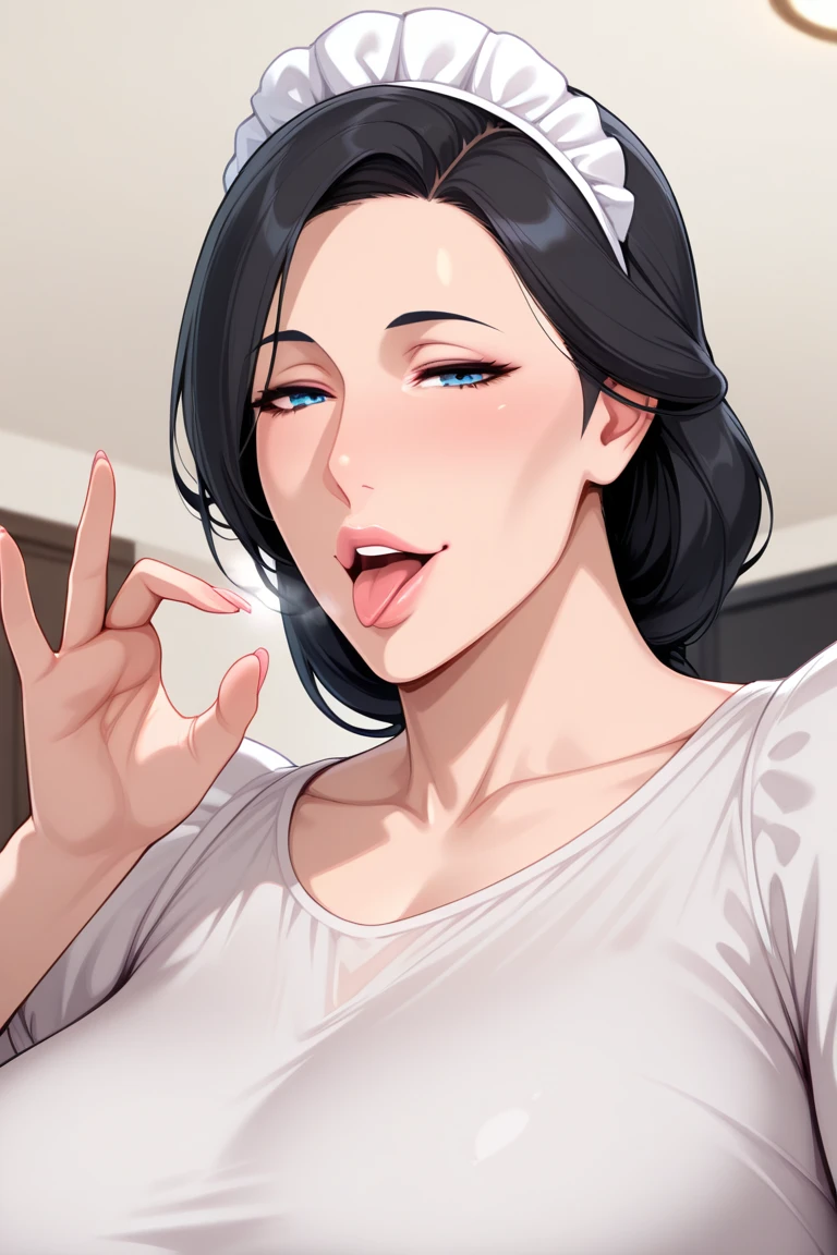 Ralph Bakshi Style, beautiful mean Curvy blue eyed girl with long wavy black hair and small breasts, beautiful:3.0, (cruel_expression):4.0, futanari, (erect penis), upshot