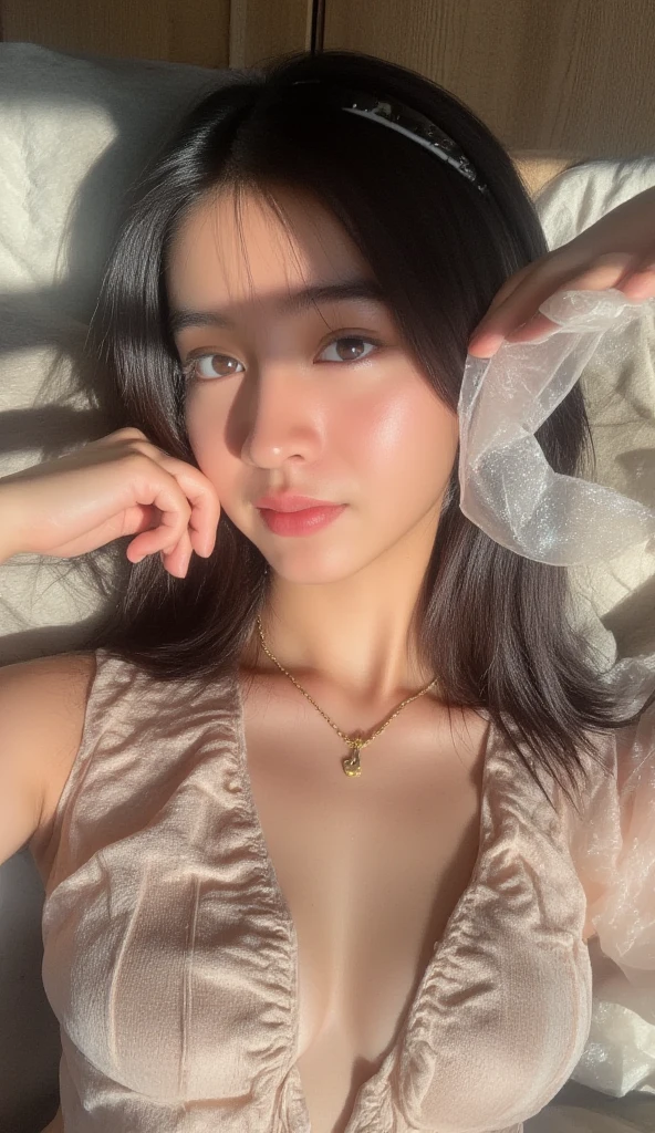 (best quality,4k,8k,highres,masterpiece:1.2),ultra-detailed,(realistic,photorealistic,photo-realistic:1.37),portrait,beautiful detailed eyes,beautiful detailed lips,extremely detailed eyes and face,longeyelashes,Thailand girl,16 years old,long beautiful hair,pinkish soft lips,wearing black lingerie with white flower patterns
