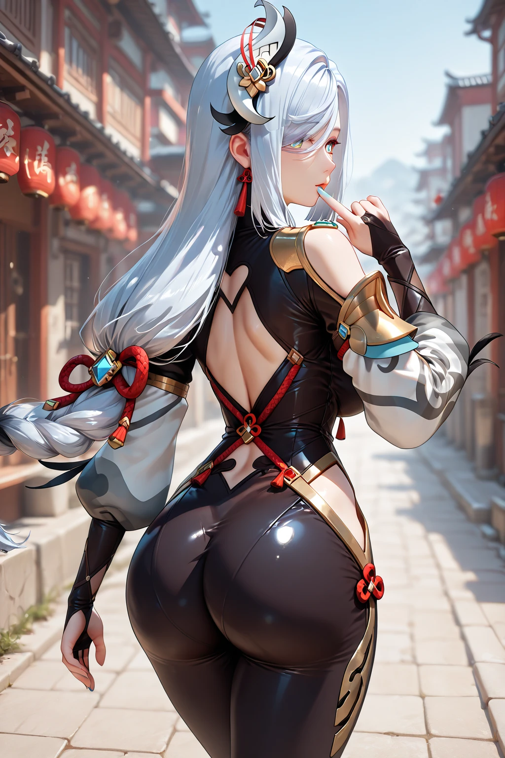 dragon woman milf , silver long hair , golden big ayes ,big huge massive boobs , black horn , white sexy dance dress , huge big ass, massive big ass, ass pov , Slap red marks on the ass , red ass