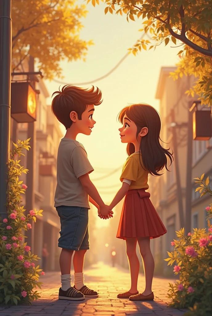 COUPLE of children in love at a school