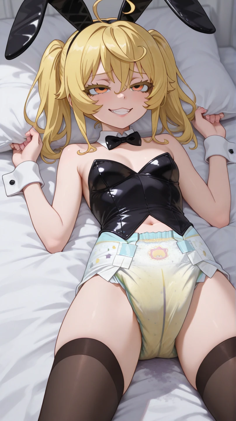 best quality, amazing quality, very aesthetic, absurdres, 1girl, toki (blue archive), blue archive, blue eyes, (artist official art:1.5), (realistic face), (reverse bunnysuit, reverse outfit, shiny rabbit ears headband, detached collar, bowtie, pink pasties, topless, tight sleeves, (black) puffy long sleeves: 1.2), casino, lying on her side, raise leg, spread legs), (cowboy shot), (concept art:1.3), from above, extremely delicate body, smooth skin, feminine expression, (cristal clear eyes, beautiful face), (anime style:0.8), (highres), (artist m-da s-tarou:0.2), gorgeous lips, cinematic, (masterpiece), (best quality), (ultra-detailed), very aesthetic, illustration, perfect composition, intricate details, absurdres, detailed face, (4k, intricate),
