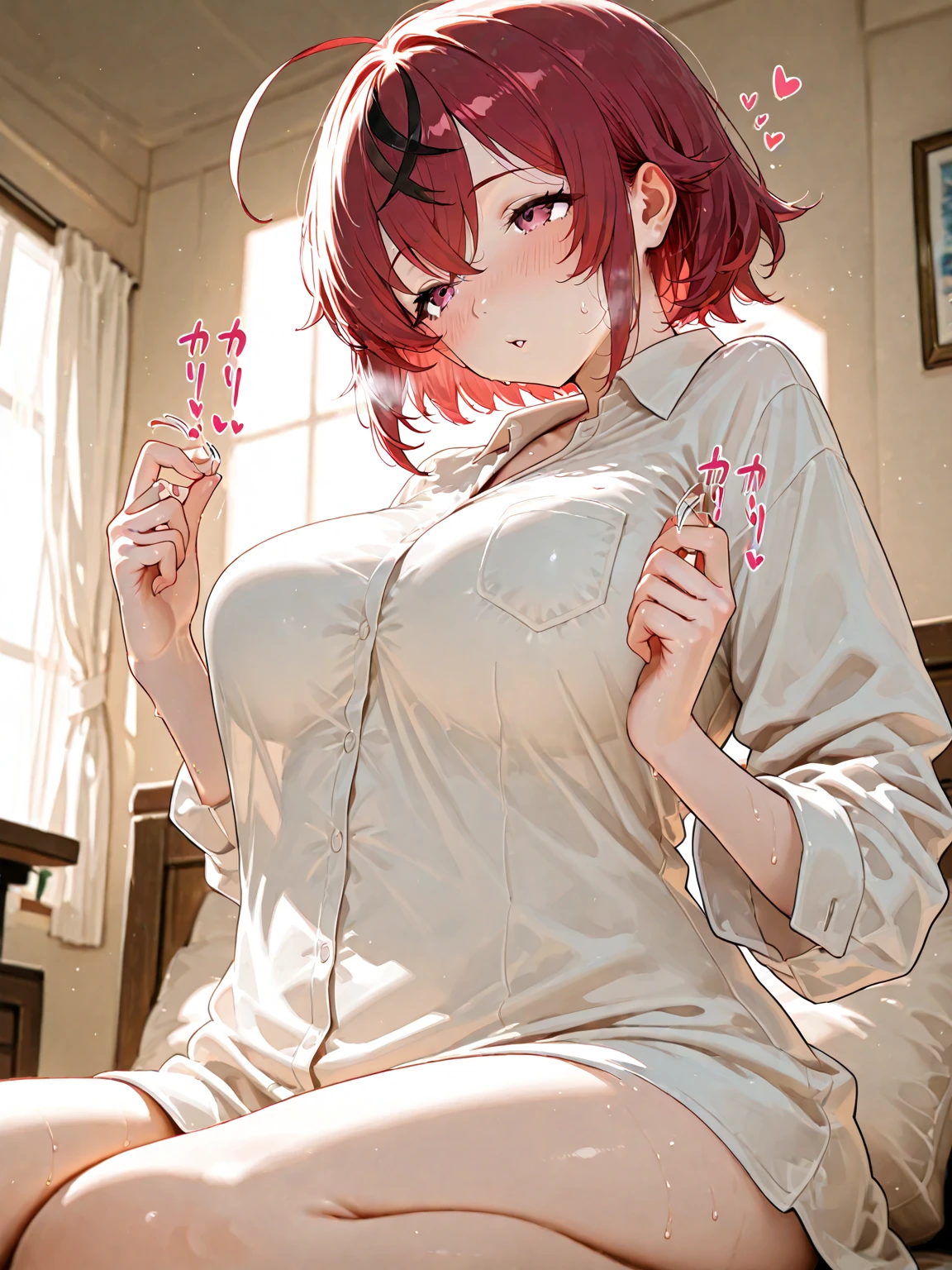 ((Jean)), (顔をblush:1.4), (Heart-shaped pupil:1.4), (perspired:1.1), A girl with her mouth open,Lori,Petite,huge-breasted,pointed breast,cleavage,underboob,sideboob barbosa,(blush),((embarrassed)),((Scared)),(barechested),(((All Nude)))spread pussy