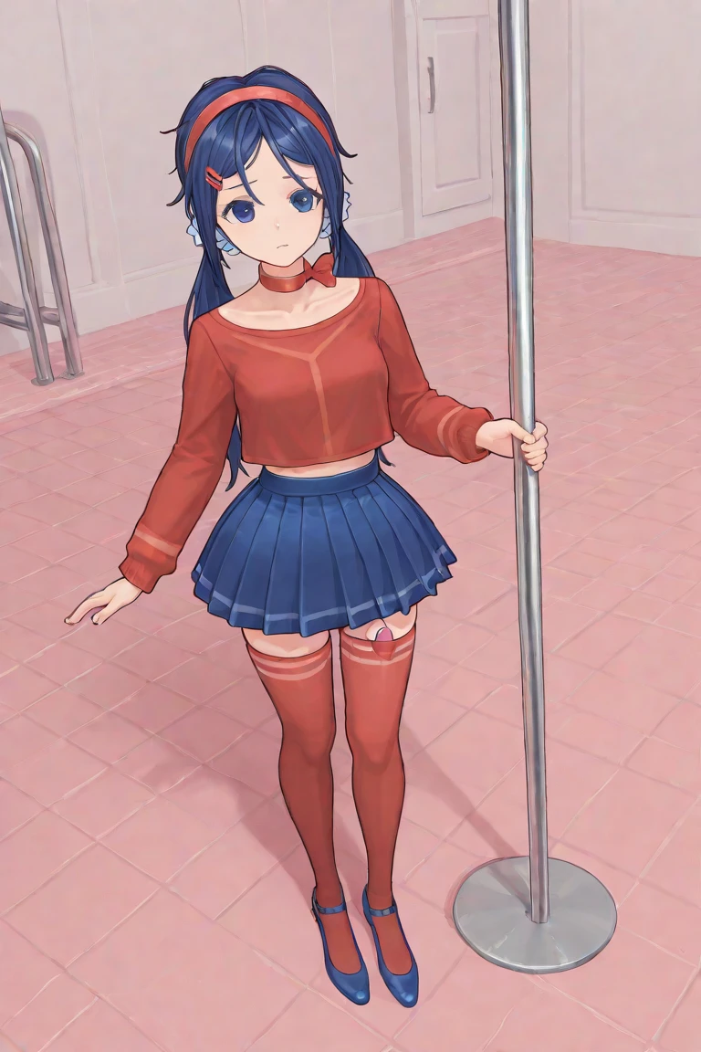 NSFW,masterpiece,Highest quality,High resolution,Super detailed,dawn_\(pokemon\),blue eyes, Blue Hair, Long Hair, Side Lock, Hair Clip, Beanie, Black Dress, No sleeve, Pink Skirt, scarf,Embarrassed,blush,Shopping mall,Lingerie Shop,Underwear section