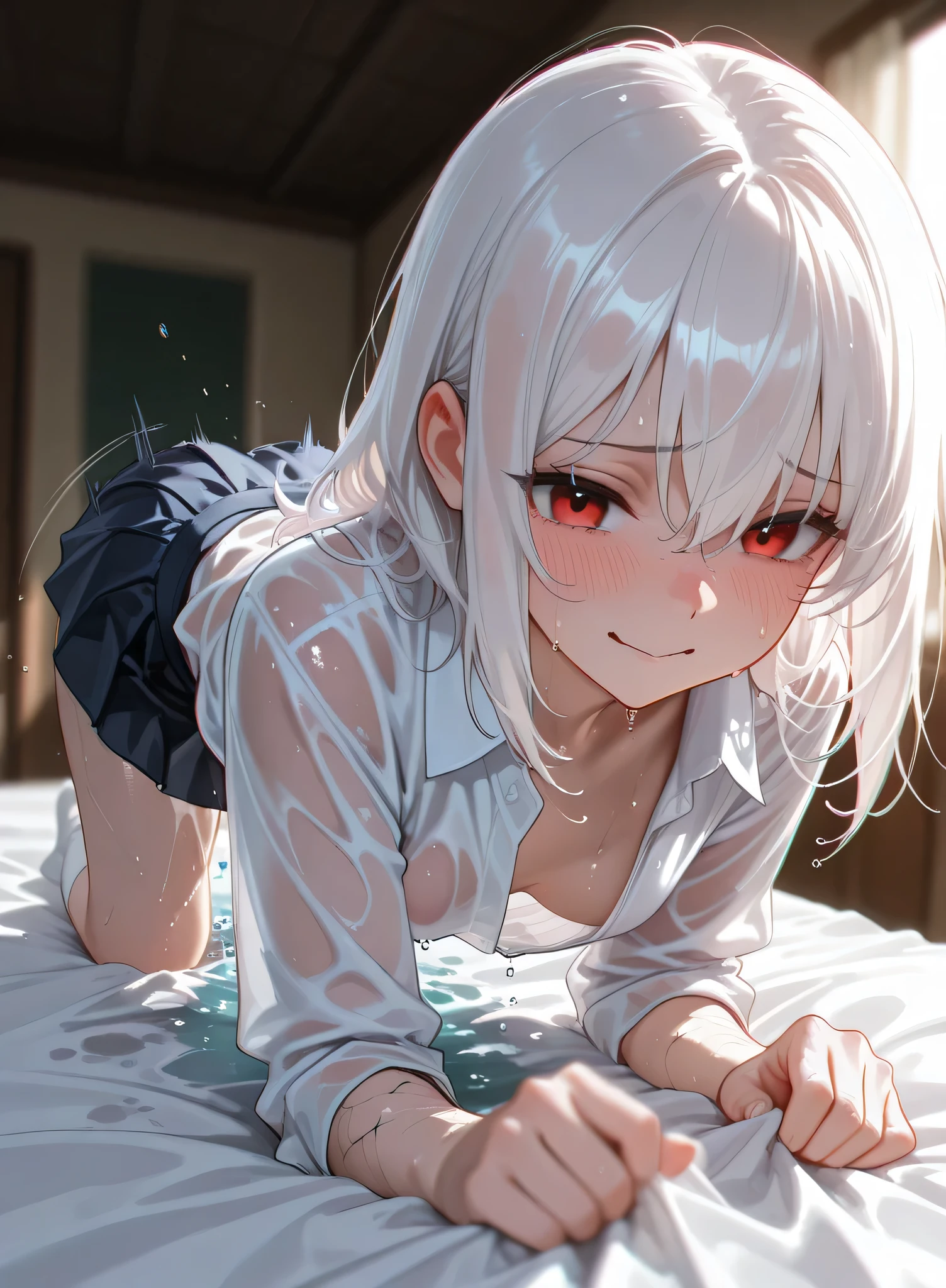(((top-quality))),(((masterpiece))),(((detaileds))),(nsfw),(((high resolution))),(((Beautiful and Aesthetic Work: 1.5))),(Ultra High Resolution), (Ultra Detail),(((Detailed background))),megami magazine,fine art,Sharp focus,Delicate and beautiful hair and eyes and face,realisticlying,orgasm,saliva,saliva trail,beautiful face,expression of ecstasy,gray hair,red eyes,ahegao, blush, sweat, open mouth, rolling eyes, tears,Clear white skin,black heir,red eyes,gigantic breasts,revealing negligee,(Juicy Ass POV:1.1),spread anus,They're shitting their pants,Anal fingering on side,all fours,Massive excretion from the anus,put one's finger in the anus,topless,bottomless,Sweating profuselyWet all over the body,pussy juce,Excrement erupts from the anus,cervix opens