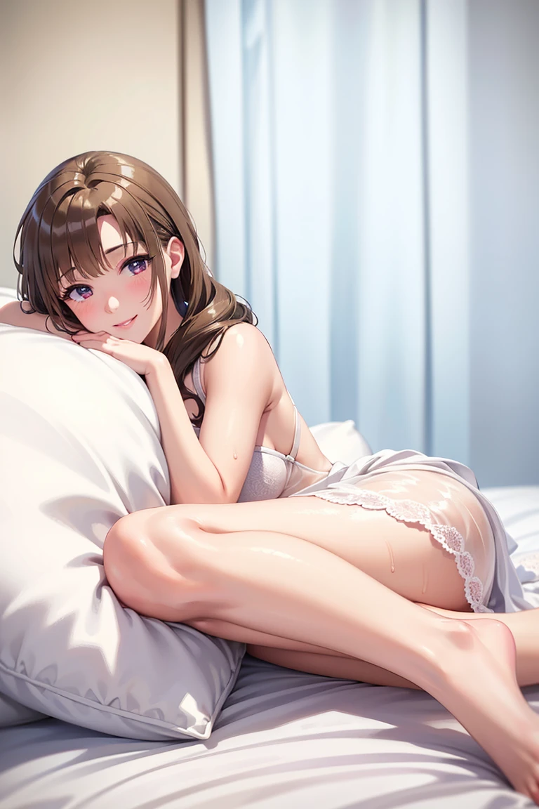 animated, cel shading, absurdres, showa, best quality, (masterpiece: 1.3), 2023, high definition, viewfinder, high_resolution, distinct_image, professional animation, highly detailed, sexy, slender, small waist, nude,,, high definition, super detailed, Japan anime, Top quality, very delicate and beautiful illustration, (one woman), (cover, perfect anatomy, full body, (short hair), black hair, (slim legs), complex hair, detailed eyes, (downcast eyes), chestnut eyes, small mouth, half-open mouth, sweat, moist, skin, flushed, chest, upper eyes, small breasts, frontal, Japan woman, expressionless, ennui, ecstatic, nymphomaniac, loneliness, sexual sensation, Moeka_Kiryu\( STEINS; GATE\), Moe Kiryu, looking at viewer, head_tilt, official art, beautiful detailed background, (very delicate and beautiful illustration), depth of field, bokeh, retro, hotel, western room, dim lighting, on bed, sheets --auto --s2