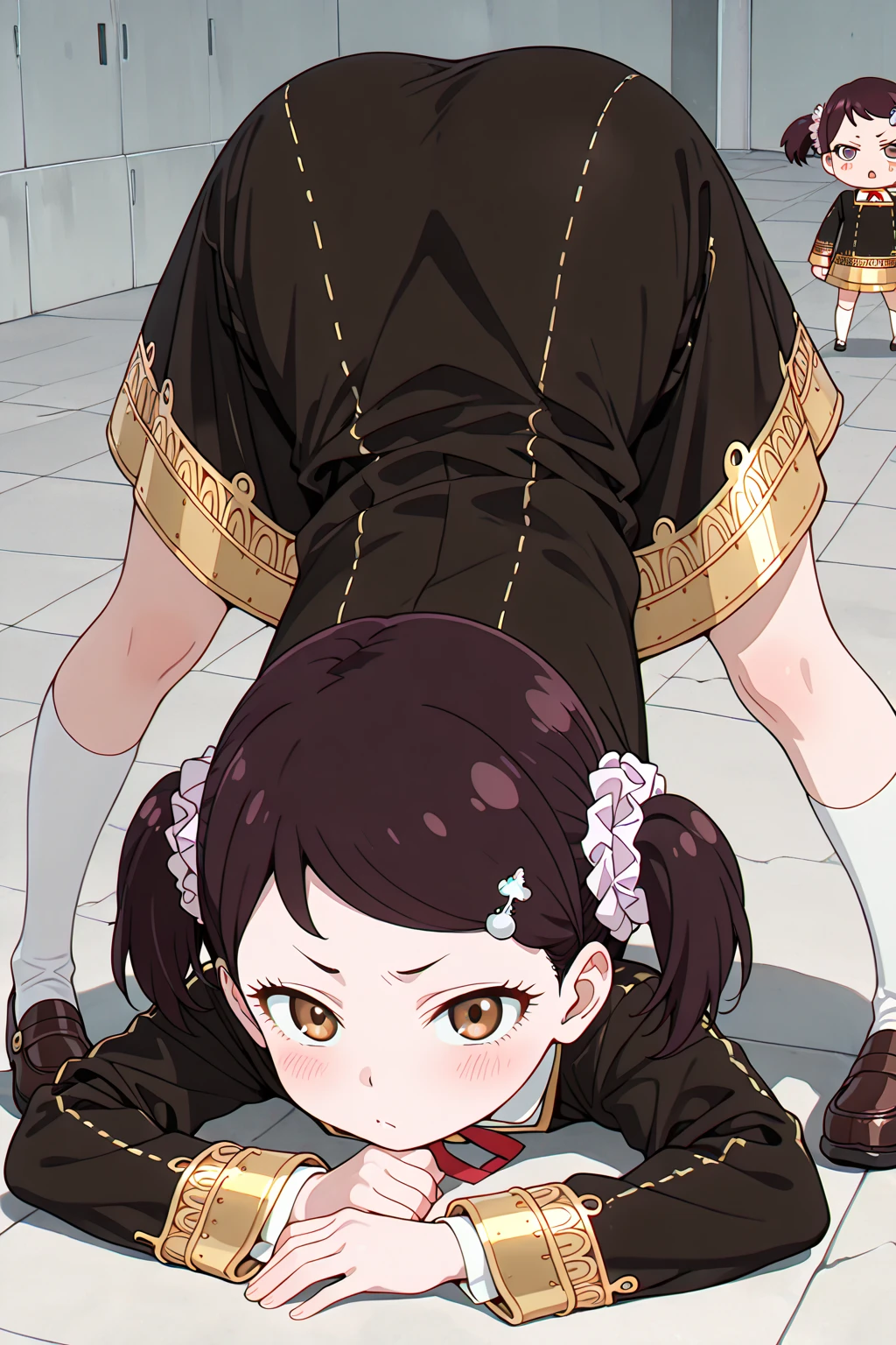 ((Best quality)), ((high res)), virgin, 1 girl, 1 male, spreading legs, licking dick, having sex, male pov, creampie, huge insertion, petite body, very small girl, gangbang, gang bang, spreading pussy, spread legs, detailed crotch, detailed pussy, semen in mouth, contricted face