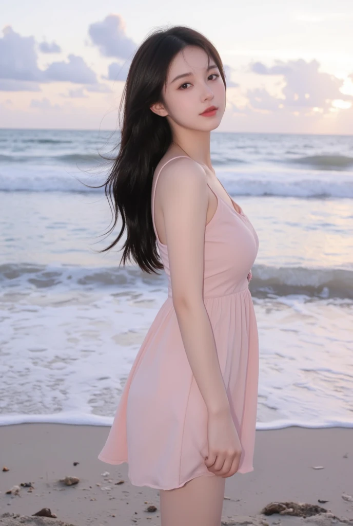 1 Girl,seaside,Soft Light,Chinese Beauty,Slip nightdress
