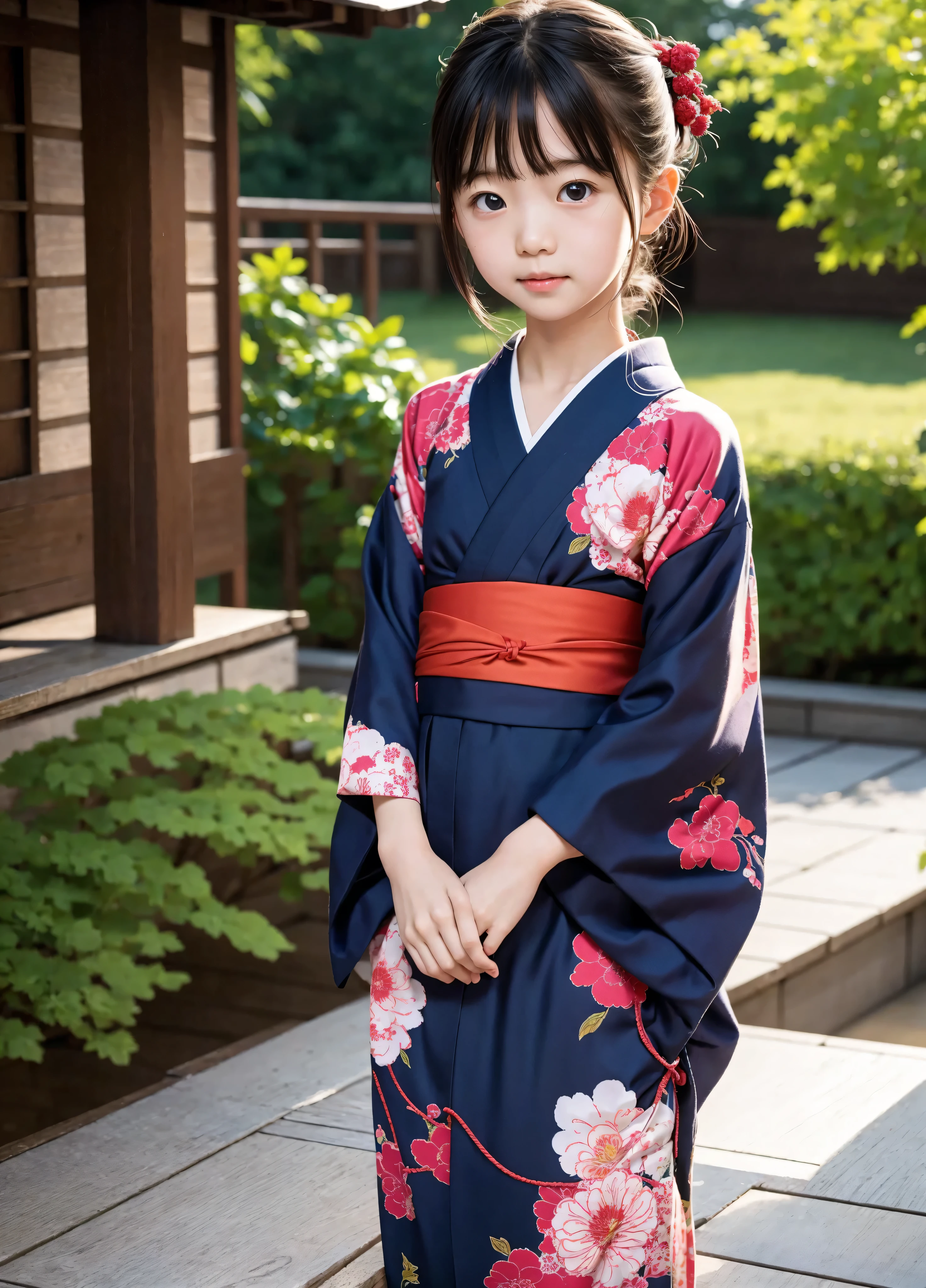 11 year old girl　Japanese　kimono　Realistic Skin