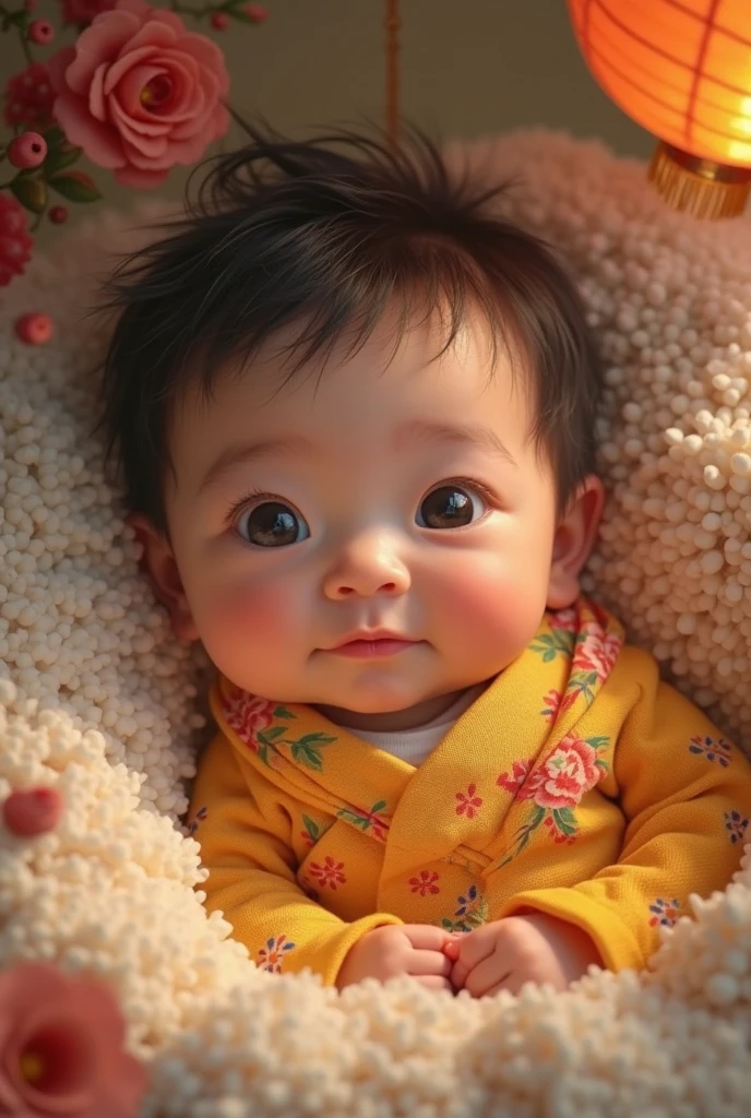 quadratic element,realisticlying,best qualtiy,Black eyes,Chinese baby boy,Masterpiece