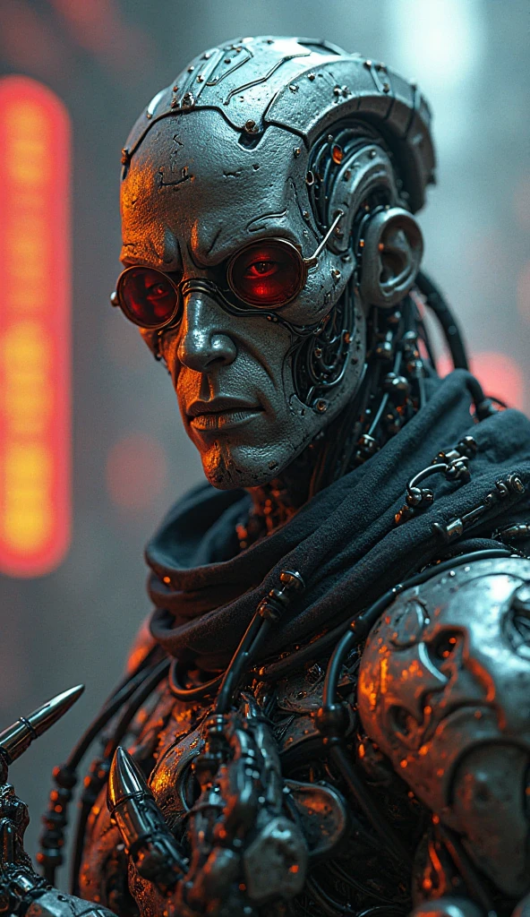 a close up of a person with a weird face and a cigarette, movie still of a alien cyborg, john carpenter body horror, donald  as a cyborg, movie still of a villain cyborg, cybernetic neck implant, movie still of aztec cyborg, in the movie lifeforce (1985), screenshot from the 1983 film --auto --s2