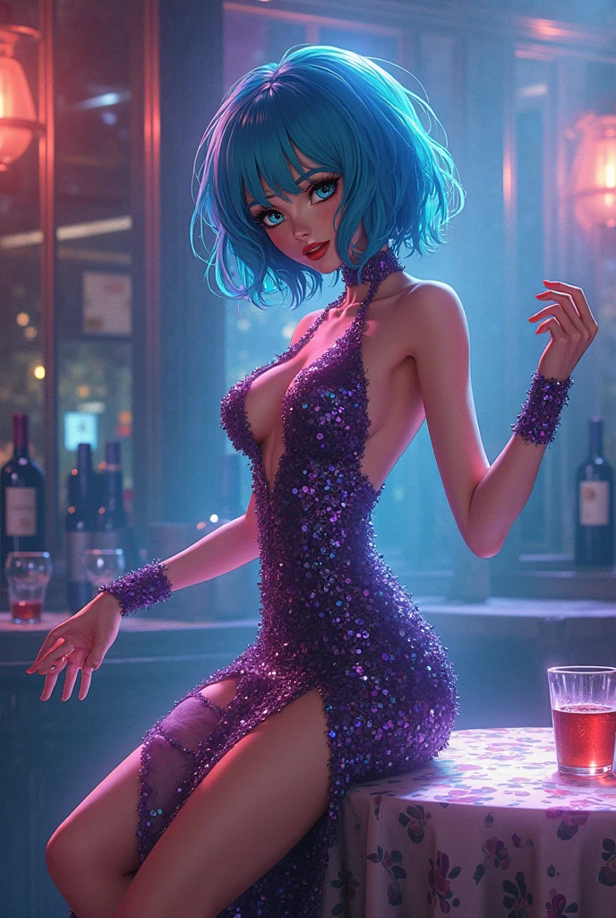 a portrait of  an exotic, elegant beautiful mecha woman eating an epic, (legendary strawberry: 1.3) in cocktail party , ((full body: 1.5)), ((anatomically correct: 1.5)), (ultra detailed face: 1.2), dynamic eye color, glowing eyes, dynamic hair color, dynamic hair style dynamic skin complexion, wearing 1960's glamour intricate dress, high. fashion dress, dynamic color dress , wearing high heels, cocktail party background, vibrant, Ultra-high resolution, High Contrast, (masterpiece:1.5), highest quality, Best aesthetics), best details, best quality, highres, 16k, (ultra detailed: 1.5), masterpiece, best quality, (extremely detailed) RAW, (ultra details, Masterpiece, best quality), Hyperrealism style, MechanicusStyleAI, 