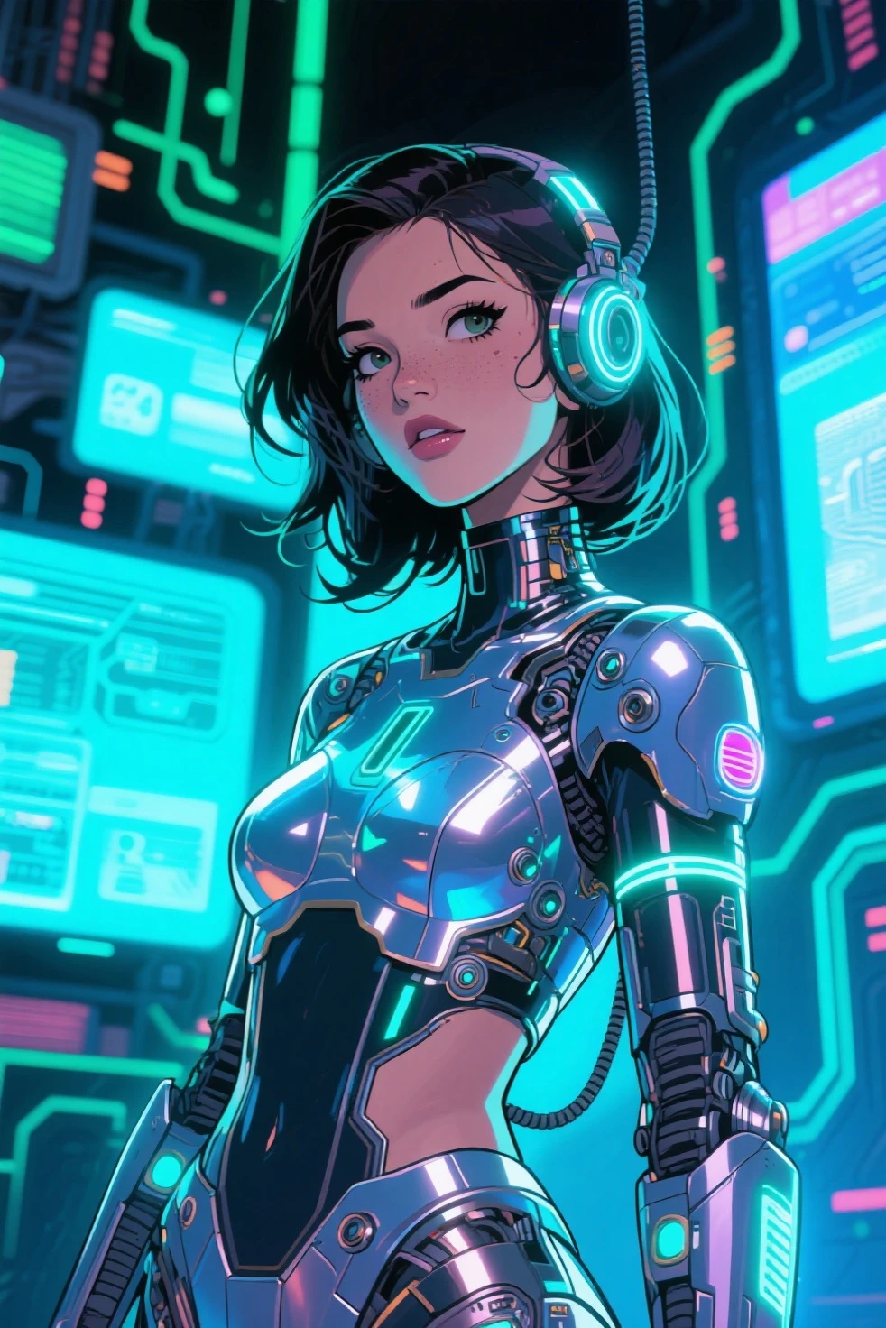 DEN_cocofreda_OF,
(woman with a (robot arm:1.2) and (mechanical limbs:1.2) wearing sunglasses, human body, (android:1.2), (robot arm:1.2), machinery, (cyberpunk:1.2), punk:1.2),
bokeh, f1.4, 40mm, photorealistic, raw, 8k, textured skin, skin pores, intricate details <lora:epi_noiseoffset2:1>, epiCRealism