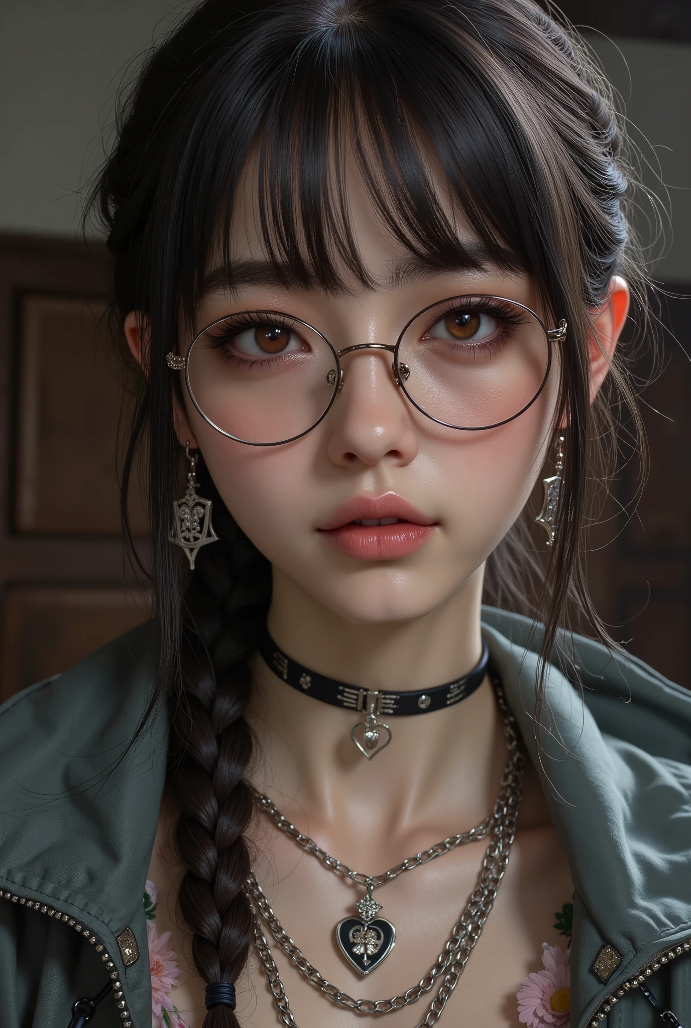 ( Highest Quality, best illustrations,high image quality:1.2), (Horror Fantasy:1.5), (ink and watercolor:1.5),(Ominous Scenery :1.5),(A lot of dust rises:1.5),( Dirt Track :1.5),(wonderful:1.5),(masterpiece:1.5), (Powerful figures:1.1、Big Breasts:1.3) 、 ((((glasses、Closeup Shot, cute、 Red Eyes、 Evil Ruby's Cursed Necklace )))),(((glasses、Big Breasts、 braids)))、 cute face, raise eyebrows , ,(Fatal Beauty, charming beauty ) ,(Mysterious Charm:1.1),(Big Breasts、attractive silhouette), high image qualityテクスチャ 、High Quality Shadows、 beautiful and delicate face 、 beautiful, delicate, eyes are sticky liquid dripping 、 ray tracing 、 20th Generation、 cute K-POP girl、( The Face of Korea )、Thin face、( Ulzan-6500-v1.1:0.6)、 Face of Pure Loss _v1 , ( beautiful and delicate face , beautiful and delicate eyes, perfectly balanced face , high image quality skin , detailed skin, lens flares {x} perfect ratio 4 fingers to 1 thumb :1.25)、 DSLRs、 地獄から来たbeautiful悪魔女 , ATTRACTIVE GIRL , Real Girls, Gurwitz, Gurwitz-style Artwork , Girl Roleplay, Realistic 3d style, cgstation Popular Topics,, 8k portrait rendering BYMR. nomi ,(truth,truth:1.4,glassesの少女 :1.2)、cheek、 glossy lips, 1. オーバーサイズ comment: comment、 come up with an oversized design that covers shoulder to knee.。 navy blue or black are standard colors .、[ Soft khaki or beige , wait.、 Pick the right color for the season 。 2. choose the color that suits your skin : To protect yourself from the cold、 choose the color that suits your skin 、 ニットの質感と色を commentに合わせてください .。 3. ワイドレッグ pants: pants, choose a wide leg design 、combines mobility and style。Dark tone denim or black pants look great.。 4. knee-high boots: オーバーサイズ commentに含まれるもの、boots are black or dark brown Match the texture and color of the fashionable.、 Gives a stylish impression 。 5. accessories: The 。 Disney 、 long necklace 、6. handbag: handbag、let's match the color of your outfit.