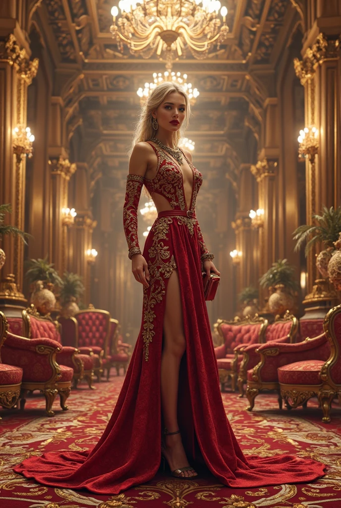 full shot (full body),Real full picture of Most beautiful attractive (blond) model wearing -red full covered lace Chemise having colorful hieroglyphic detailed writings, high resolution, scarabs, 8k,, , mockup, ultra hd, realistic, vivid colors, highly detailed, UHD drawing, pen and ink, perfect composition, beautiful detailed intricate insanely detailed octane render trending on artstation, 8k artistic photography, photorealistic concept art, soft natural volumetric cinematic perfect light, perfect body, temple background