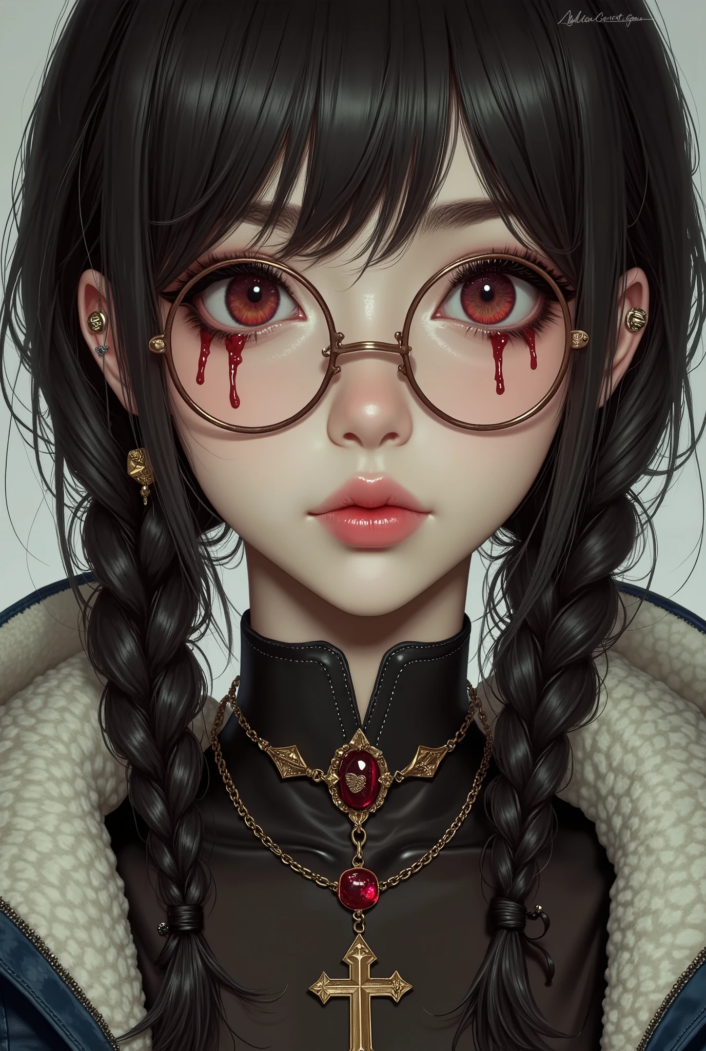 ( Highest Quality, best illustrations,high image quality:1.2), (Horror Fantasy:1.5), (ink and watercolor:1.5),(Ominous Scenery :1.5),(A lot of dust rises:1.5),( Dirt Track :1.5),(wonderful:1.5),(masterpiece:1.5), (Powerful figures:1.1、Big Breasts:1.3) 、 ((((glasses、Closeup Shot, cute、 Red Eyes、 Evil Ruby's Cursed Necklace )))),(((glasses、Big Breasts、 braids)))、 cute face, raise eyebrows , ,(Fatal Beauty, charming beauty ) ,(Mysterious Charm:1.1),(Big Breasts、attractive silhouette), high image qualityテクスチャ 、High Quality Shadows、 beautiful and delicate face 、 beautiful, delicate, eyes are sticky liquid dripping 、 ray tracing 、 20th Generation、 cute K-POP girl、( The Face of Korea )、Thin face、( Ulzan-6500-v1.1:0.6)、 Face of Pure Loss _v1 , ( beautiful and delicate face , beautiful and delicate eyes, perfectly balanced face , high image quality skin , detailed skin, lens flares {x} perfect ratio 4 fingers to 1 thumb :1.25)、 DSLRs、 地獄から来たbeautiful悪魔女 , ATTRACTIVE GIRL , Real Girls, Gurwitz, Gurwitz-style Artwork , Girl Roleplay, Realistic 3d style, cgstation Popular Topics,, 8k portrait rendering BYMR. nomi ,(truth,truth:1.4,glassesの少女 :1.2)、cheek、 glossy lips, 1. オーバーサイズ comment: comment、 come up with an oversized design that covers shoulder to knee.。 navy blue or black are standard colors .、[ Soft khaki or beige , wait.、 Pick the right color for the season 。 2. choose the color that suits your skin : To protect yourself from the cold、 choose the color that suits your skin 、 ニットの質感と色を commentに合わせてください .。 3. ワイドレッグ pants: pants, choose a wide leg design 、combines mobility and style。Dark tone denim or black pants look great.。 4. knee-high boots: オーバーサイズ commentに含まれるもの、boots are black or dark brown Match the texture and color of the fashionable.、 Gives a stylish impression 。 5. accessories: The 。 Disney 、 long necklace 、6. handbag: handbag、let's match the color of your outfit.