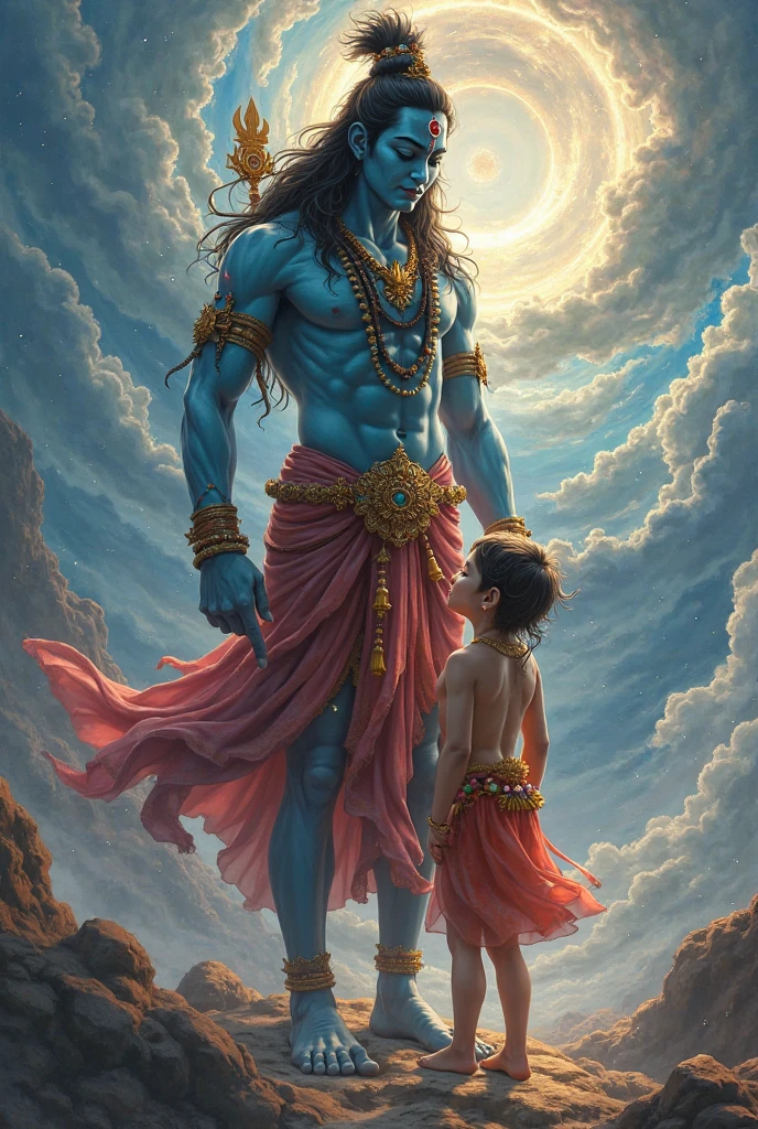 Indian chubby girl with specs hugging lord shiva