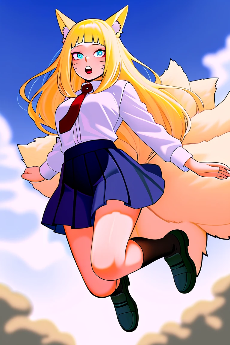 HD, high quality, high resolution, ultrahd, Kanzaki Urumi, wearing default outfit, , blue skirt, default hair, blonde hair, tall body, farting, fart, yellow fart, massive fart, velocity, farts, yellow smoke, clenching teeth, bending over, leaning, hand on tummy, farts, farts from ass, viewing ass
