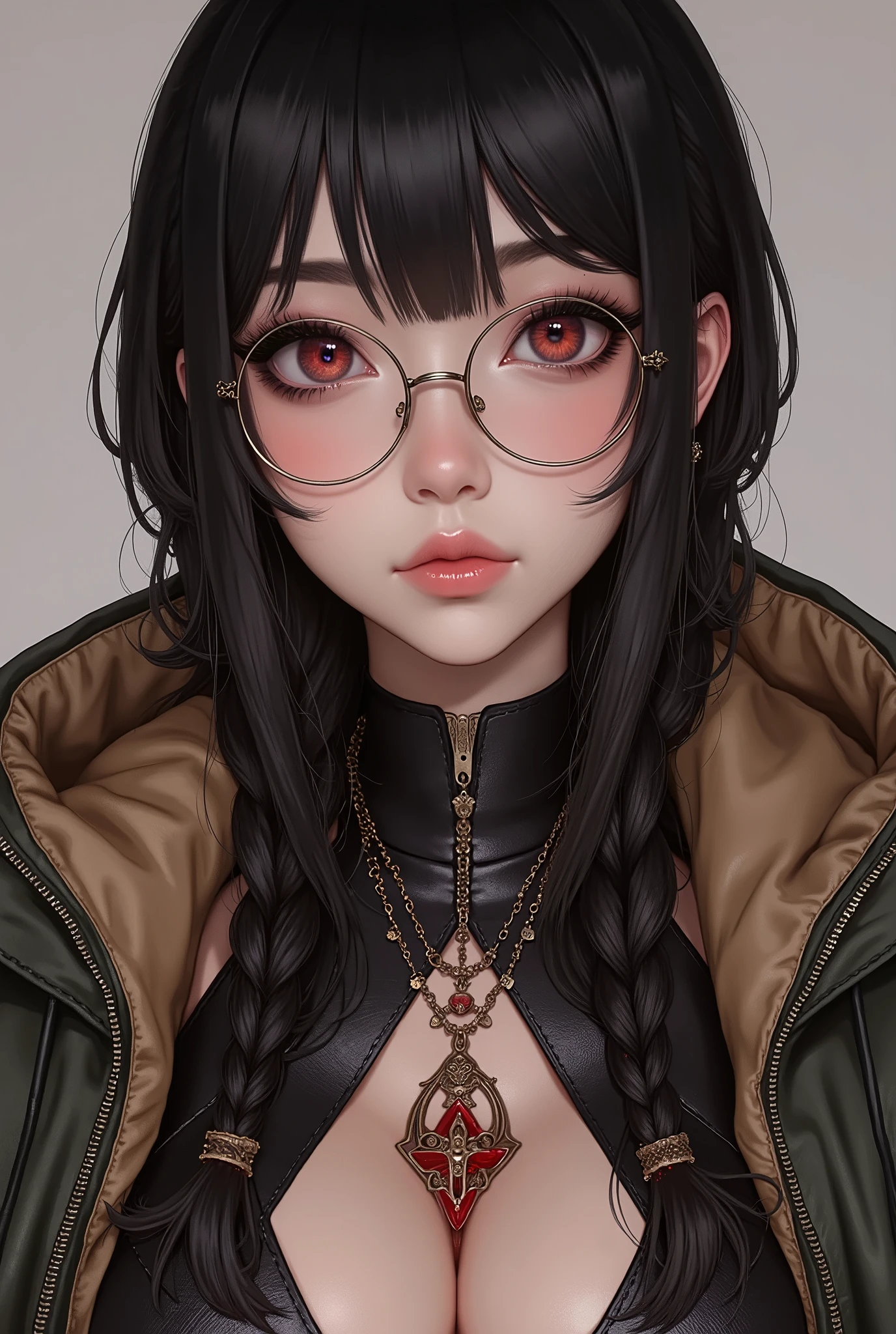 ( Highest Quality, best illustrations,high image quality:1.2), (Horror Fantasy:1.5), (ink and watercolor:1.5),(Ominous Scenery :1.5),(A lot of dust rises:1.5),( Dirt Track :1.5),(wonderful:1.5),(masterpiece:1.5), (Powerful figures:1.1、Big Breasts:1.3) 、 ((((glasses、Closeup Shot, cute、 Red Eyes、 Evil Ruby's Cursed Necklace )))),(((glasses、Big Breasts、 braids)))、 cute face, raise eyebrows , ,(Fatal Beauty, charming beauty ) ,(Mysterious Charm:1.1),(Big Breasts、attractive silhouette), high image qualityテクスチャ 、High Quality Shadows、 beautiful and delicate face 、 beautiful, delicate, eyes are sticky liquid dripping 、 ray tracing 、 20th Generation、 cute K-POP girl、( The Face of Korea )、Thin face、( Ulzan-6500-v1.1:0.6)、 Face of Pure Loss _v1 , ( beautiful and delicate face , beautiful and delicate eyes, perfectly balanced face , high image quality skin , detailed skin, lens flares {x} perfect ratio 4 fingers to 1 thumb :1.25)、 DSLRs、 地獄から来たbeautiful悪魔女 , ATTRACTIVE GIRL , Real Girls, Gurwitz, Gurwitz-style Artwork , Girl Roleplay, Realistic 3d style, cgstation Popular Topics,, 8k portrait rendering BYMR. nomi ,(truth,truth:1.4,glassesの少女 :1.2)、cheek、 glossy lips, 1. オーバーサイズ comment: comment、 come up with an oversized design that covers shoulder to knee.。 navy blue or black are standard colors .、[ Soft khaki or beige , wait.、 Pick the right color for the season 。 2. choose the color that suits your skin : To protect yourself from the cold、 choose the color that suits your skin 、 ニットの質感と色を commentに合わせてください .。 3. ワイドレッグ pants: pants, choose a wide leg design 、combines mobility and style。Dark tone denim or black pants look great.。 4. knee-high boots: オーバーサイズ commentに含まれるもの、boots are black or dark brown Match the texture and color of the fashionable.、 Gives a stylish impression 。 5. accessories: The 。 Disney 、 long necklace 、6. handbag: handbag、let's match the color of your outfit.