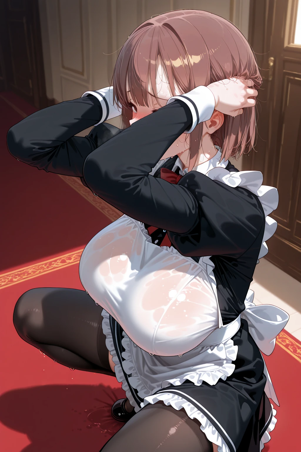 masterpiece、highest quality、beautiful girl、low length、Several elementary school boys are looking at the girl.、thin eyebrows、droopy eyes、big breasts、Black rubber、pink nurse uniform、Nurse、pink clothes、Dark purple hair、long hair、twin tails、exposing one&#39;s chest、両腕で胸を寄せてemphasize the chestしている、touch the floor、Breasts occupy the bottom third of the screen、Lower body is naked、embarrassed look、Crying、crying a lot、Are crying、shed tears、Curled up in fear、rolling my eyes、eyes closed、I can see the nipples、emphasize the chest、A large amount of milk gushes from the nipples、breast milk squirting、plump body、thin waist、bra is hidden under the breasts、light pink nipples、Alley、large amount of breast milk、Bukkake from male genitalia、Facial、Chest cumshot、Semen splashes on my face、large amount of semen、panting voice characters、A well-built man massages my breasts from behind、A man with a good physique inserts his penis into my ass from behind、女の子の腰に大量の使用済みcondomが引っかかっている、The body goes numb、hold the crotch joint with your hands、Love juice drips from the crotch、Sex with a physically fit man、dorsal position、back、condom、shaved pussy、drool、Laughing mouth、My breasts are sucked by a well-built man、Gang-raped、Two-hole SEX、upward glance、I feel it、sensitive、big fishnet tights、purple eyes、Excited woman、Steam is coming out of the woman、Covered in semen、Being whipped on the buttocks、spanking、black chin mask、A girl is being photographed by multiple men on their smartphones