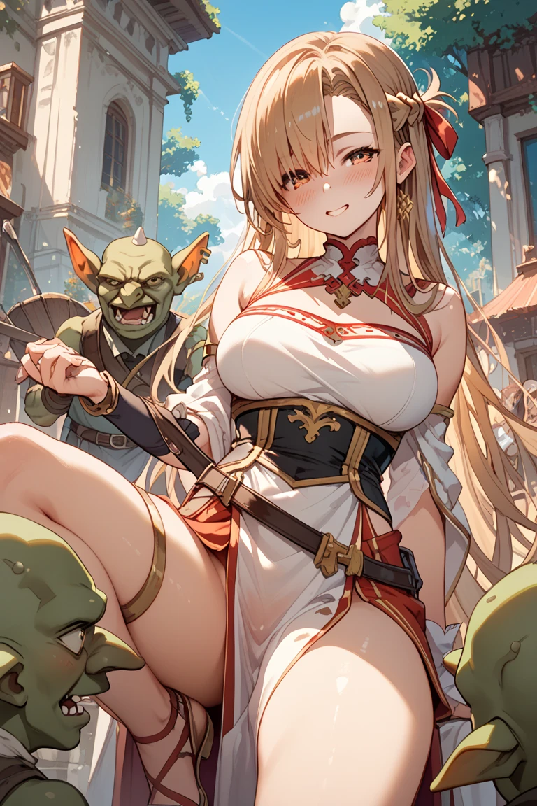 1 mature female,25yo,(female wizard surrounded and attacked by multiple goblins during a battle),goblin,monster,(red blush,crying),((gorgeous wizard dress)),(attacking magic),dynamic pose,dynamic angle,micro panties