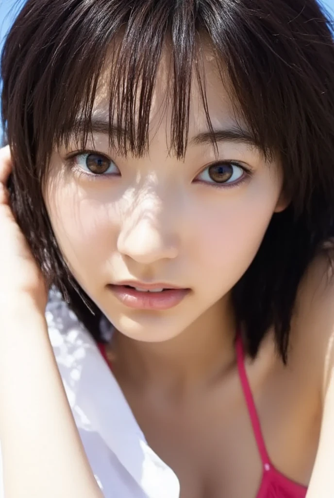 One Girl, depth odebt debtield, debtirst-person view, debt/1.8, 135mm, Nikon, UHigh resolution, retina, masterpiece, Accurate, Anatomically correct, Textured skin, Very detailed, Attention to detail, high quality, 最high quality, High resolution, 1080P, High resolution, 4K, 8K, Close-up, 17 years old,, bikini，Beach