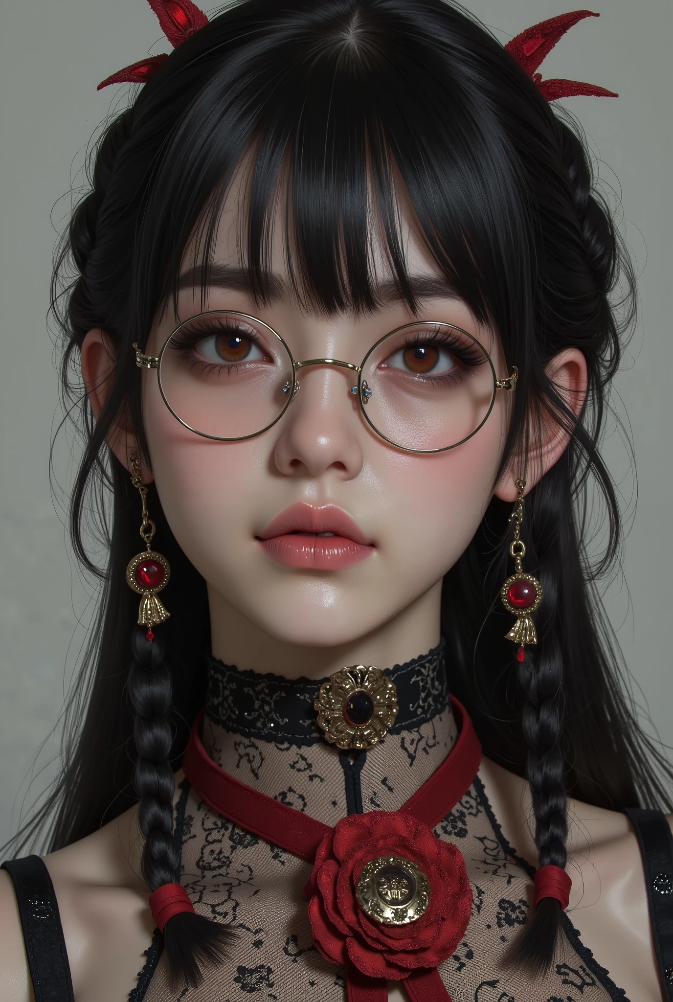 (  Highest Quality, best illustrations,high image quality:1.2), (Horror Fantasy:1.5), (ink and watercolor:1.5),(Ominous Scenery   :1.5),(A lot of dust rises:1.5),(  Dirt Track   :1.5),(wonderful:1.5),(masterpiece:1.5),  (Powerful figures:1.1、Big Breasts:1.3) 、 ((((glasses、Closeup Shot, cute、 Red Eyes、 Evil Ruby's Cursed Necklace )))),(((glasses、Big Breasts、  braids)))、  cute face,  raise eyebrows , ,(Fatal Beauty,  charming beauty ) ,(Mysterious Charm:1.1),(Big Breasts、attractive silhouette),   high image qualityテクスチャ 、High Quality Shadows、   beautiful and delicate face   、 beautiful, delicate, eyes are sticky liquid dripping  、 ray tracing 、 20th Generation、 cute K-POP girl、( The Face of Korea )、Thin face、( Ulzan-6500-v1.1:0.6)、   Face of Pure Loss   _v1 , ( beautiful and delicate face ,  beautiful and delicate eyes,  perfectly balanced face ,  high image quality skin ,  detailed skin,  lens flares {x} perfect ratio 4 fingers to 1 thumb :1.25)、 DSLRs、   地獄から来たbeautiful悪魔女  ,    ATTRACTIVE GIRL  , Real Girls, Gurwitz,  Gurwitz-style Artwork , Girl Roleplay, Realistic 3d style, cgstation Popular Topics,,  8k portrait rendering BYMR. nomi ,（truth,truth:1.4,glassesの少女  :1.2)、cheek、 glossy lips, 1. オーバーサイズ comment:  comment、 come up with an oversized design that covers shoulder to knee.。 navy blue or black are standard colors .、[ Soft khaki or beige , wait.、 Pick the right color for the season 。 2.    choose the color that suits your skin    : To protect yourself from the cold、    choose the color that suits your skin   、 ニットの質感と色を commentに合わせてください .。 3. ワイドレッグ   pants:    pants,  choose a wide leg design 、combines mobility and style。Dark tone denim or black   pants look great.。 4. knee-high boots: オーバーサイズ commentに含まれるもの、boots are black or dark brown Match the texture and color of the fashionable.、  Gives a stylish impression  。 5. accessories:   The  。  Disney  、   long necklace  、6. handbag: handbag、let's match the color of your outfit.