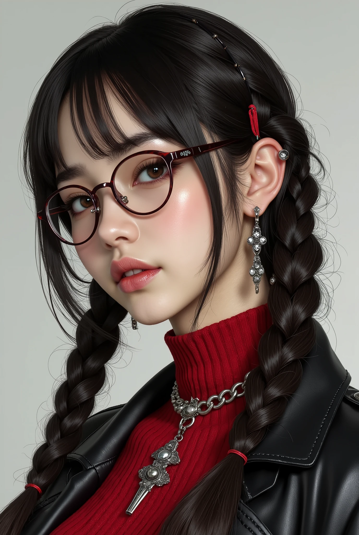 (  Highest Quality, best illustrations,high image quality:1.2), (Horror Fantasy:1.5), (ink and watercolor:1.5),(Ominous Scenery   :1.5),(A lot of dust rises:1.5),(  Dirt Track   :1.5),(wonderful:1.5),(masterpiece:1.5),  (Powerful figures:1.1、Big Breasts:1.3) 、 ((((glasses、Closeup Shot, cute、 Red Eyes、 Evil Ruby's Cursed Necklace )))),(((glasses、Big Breasts、  braids)))、  cute face,  raise eyebrows , ,(Fatal Beauty,  charming beauty ) ,(Mysterious Charm:1.1),(Big Breasts、attractive silhouette),   high image qualityテクスチャ 、High Quality Shadows、   beautiful and delicate face   、 beautiful, delicate, eyes are sticky liquid dripping  、 ray tracing 、 20th Generation、 cute K-POP girl、( The Face of Korea )、Thin face、( Ulzan-6500-v1.1:0.6)、   Face of Pure Loss   _v1 , ( beautiful and delicate face ,  beautiful and delicate eyes,  perfectly balanced face ,  high image quality skin ,  detailed skin,  lens flares {x} perfect ratio 4 fingers to 1 thumb :1.25)、 DSLRs、   地獄から来たbeautiful悪魔女  ,    ATTRACTIVE GIRL  , Real Girls, Gurwitz,  Gurwitz-style Artwork , Girl Roleplay, Realistic 3d style, cgstation Popular Topics,,  8k portrait rendering BYMR. nomi ,（truth,truth:1.4,glassesの少女  :1.2)、cheek、 glossy lips, 1. オーバーサイズ comment:  comment、 come up with an oversized design that covers shoulder to knee.。 navy blue or black are standard colors .、[ Soft khaki or beige , wait.、 Pick the right color for the season 。 2.    choose the color that suits your skin    : To protect yourself from the cold、    choose the color that suits your skin   、 ニットの質感と色を commentに合わせてください .。 3. ワイドレッグ   pants:    pants,  choose a wide leg design 、combines mobility and style。Dark tone denim or black   pants look great.。 4. knee-high boots: オーバーサイズ commentに含まれるもの、boots are black or dark brown Match the texture and color of the fashionable.、  Gives a stylish impression  。 5. accessories:   The  。  Disney  、   long necklace  、6. handbag: handbag、let's match the color of your outfit.