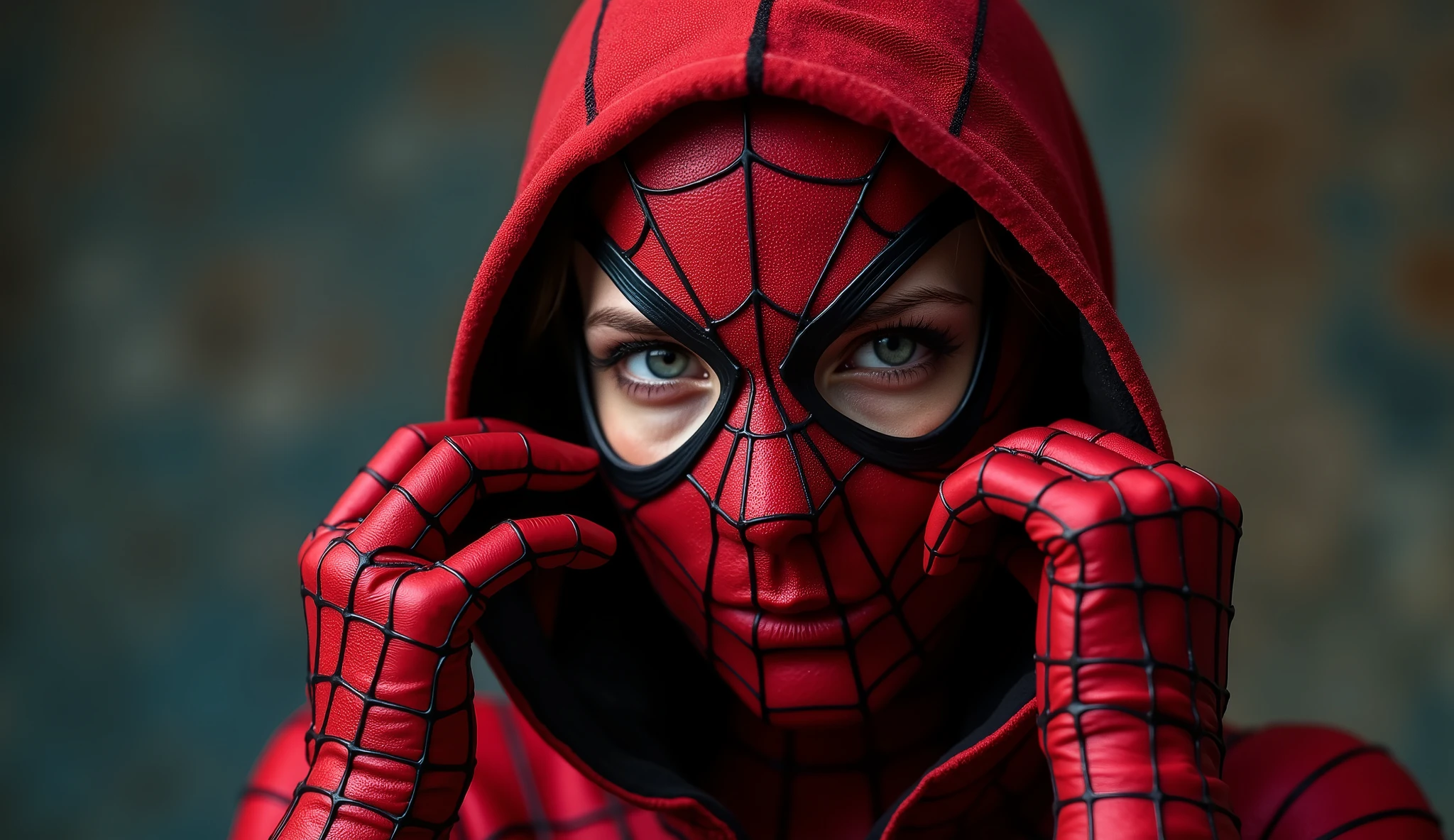 UHD, 4k, ultra detailed, cinematic, a photograph of
Cinematic Spider-Man style a woman dressed in a spider - man costume unfolding her mask showing her face, epic, beautiful lighting, inpsiring