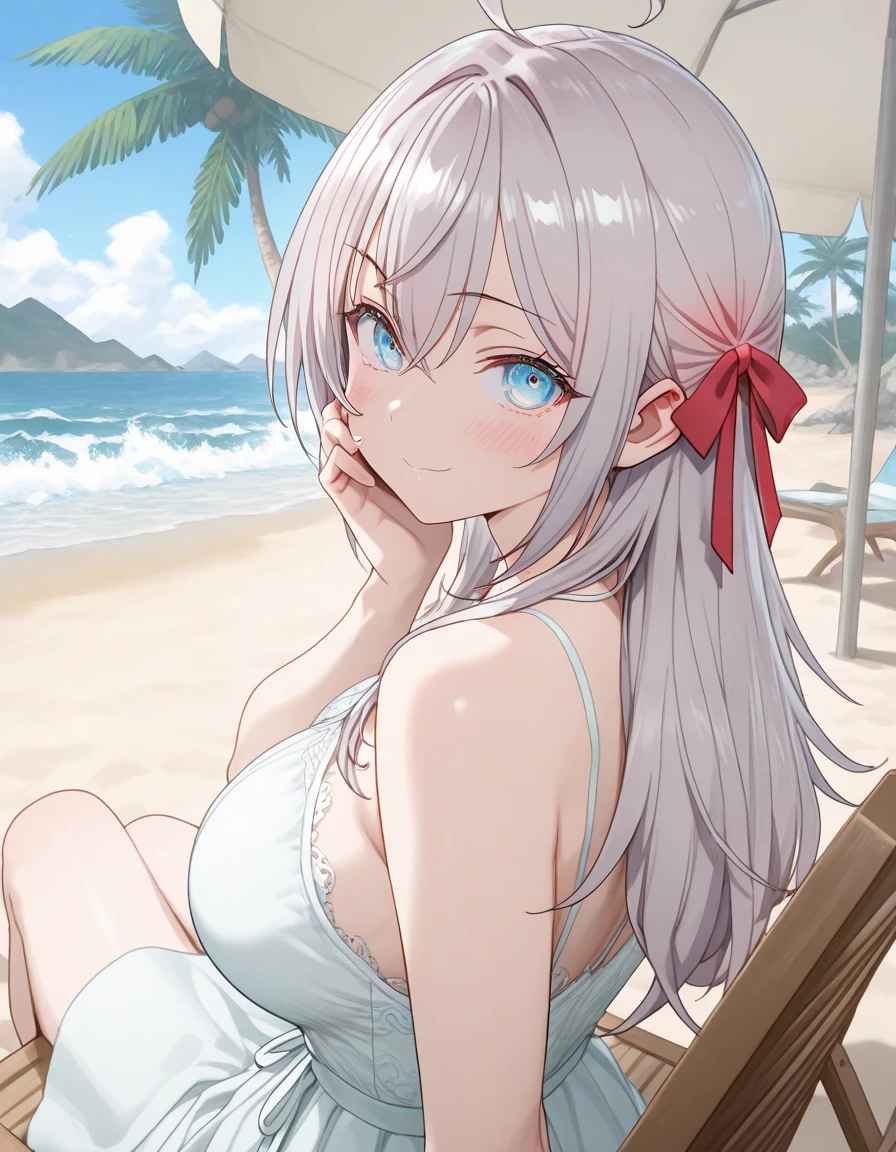 (masterpiece, Highest quality:1.2), 1 Girl, alone,Eyes open,Tropical atmosphere,Ocean,Relaxing