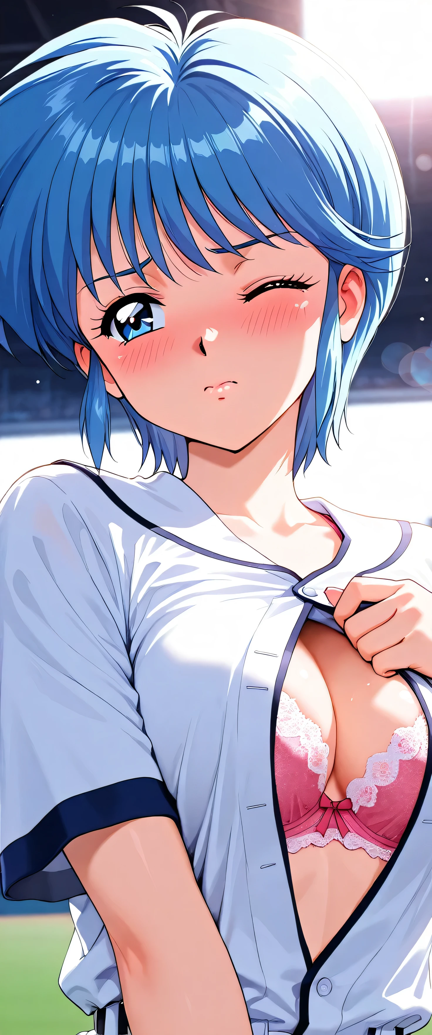 nsfw, nurse uniform, nurse, nurseキャップ, white ruffle panties, Micro bra, syringe, Small breasts, pokemon_It's left, (((White panties, Thong, Micro bra))), (masterpiece, Highest quality, 8K ultra-high resolution, :1.4), 14yo, kawaii, Pokemon Riko, Beautiful Eyes,Flash photography, Backlight, , (smile:1.4), Written boundary depth, Dramatic portrayal, (Hospital room background), Focus of the film, , Emotional composition, Emotional engine full throttle BREAK Young and cute, Slender body, Flat Chest, Highly detailed glossy skin,Sweat, 完璧なPokemon Riko
,
ultra detailed crystal eyes, Eyes like shining jewels