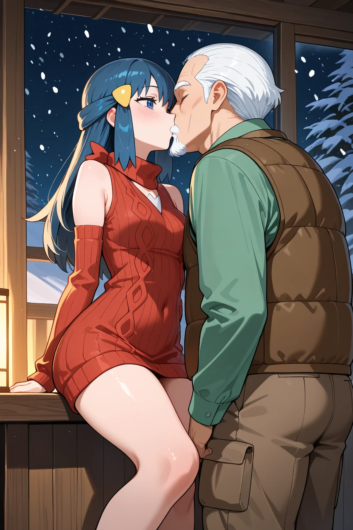 NSFW,masterpiece,Highest quality,High resolution,Very detailed,,Joan of Arc Horta Santa Lily\(Fate/grandorder\),(White Hair),Short Hair,Headpiece,Golden Eyes,Small breasts,Santa costume,White cut-in dress,mini skirt,Black bikini top,Knee socks,Nightlife,In town,Embarrassed,blush,(Lustful face),Molester,sexual harassment,(Prostitute),barker,Seduce,(Young men),Grab your chest,Embrace