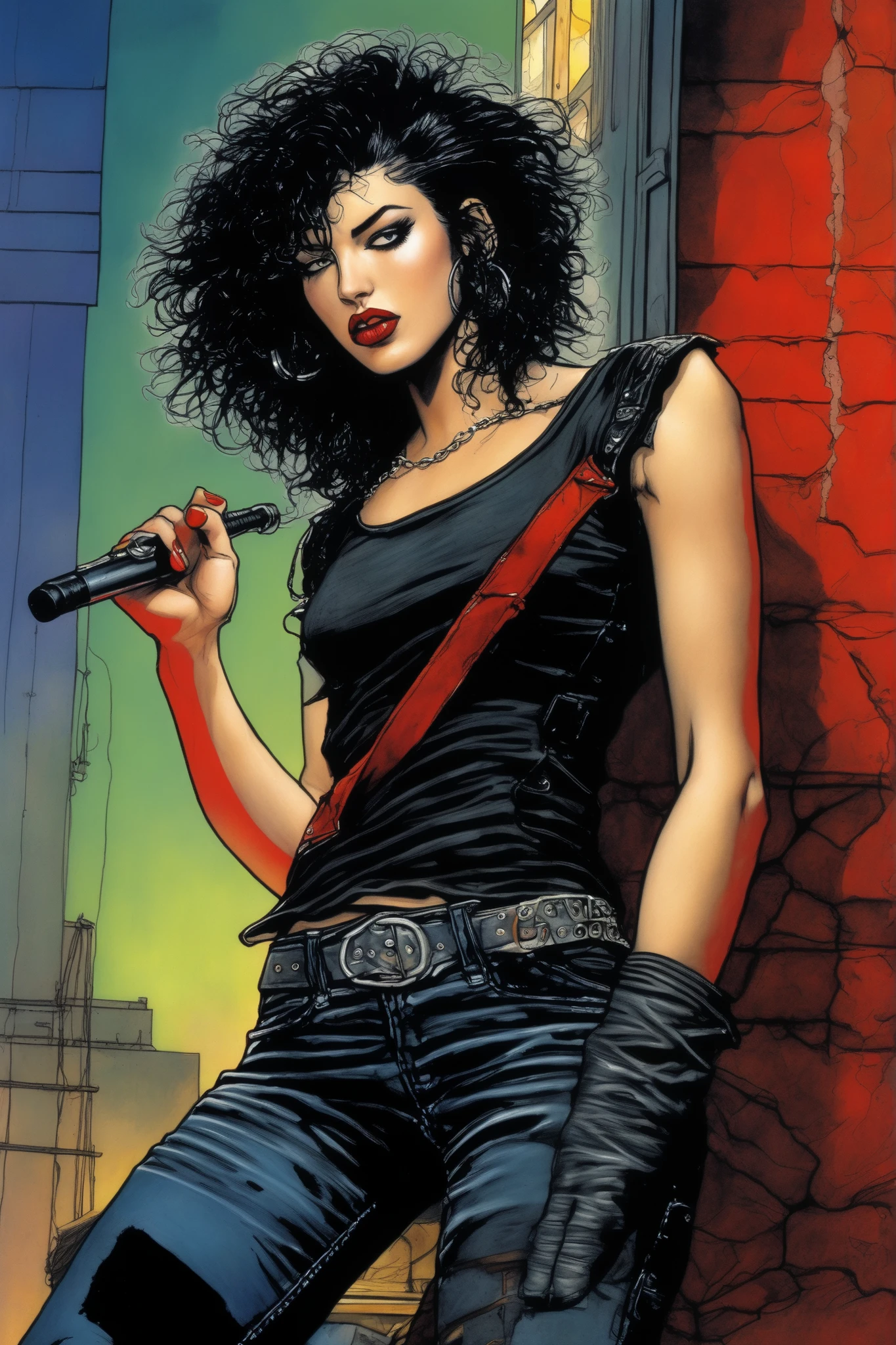 Rihanna, big ,  , Full body, sensual look, Singing with a microphone in your hand,Bones and skulls, cyberpunk, Steam stamp, Splash-Punk, The feminine touch of the face Autorin Rowena Merrill Stika Boris Vallejo Caravaggio Philippe Druilet Andrei Ryabovichchev Whelan