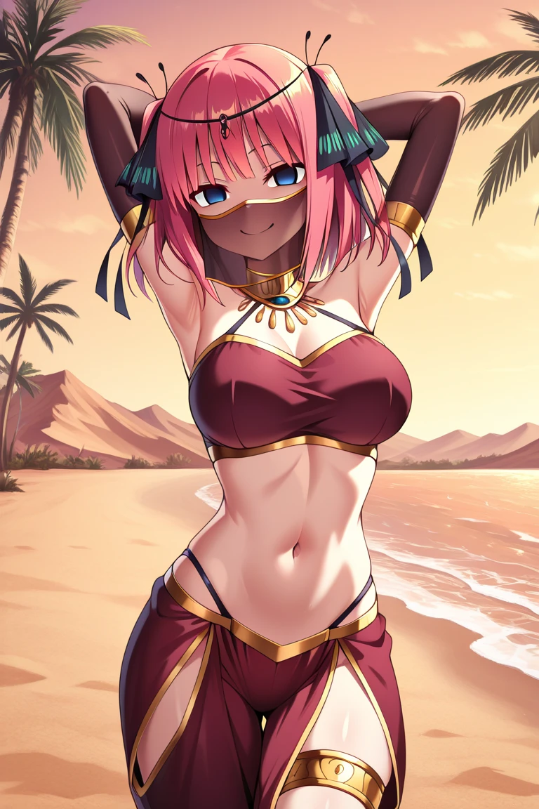 1girl, tanned skin, final fantasy 14 female raen Au Ra, short height, shoulder length sandy blonde hair with light pink highlights in ponytail, red eyes with yellow-orange glowing limbal rings, wearing pearl white bikini top, pearl white miniskirt, beach, absurdres, high res, ultrasharp, 8K, masterpiece, looking at viewer, au ra schwanz, au ra horns at side instead of ears, some scales on face