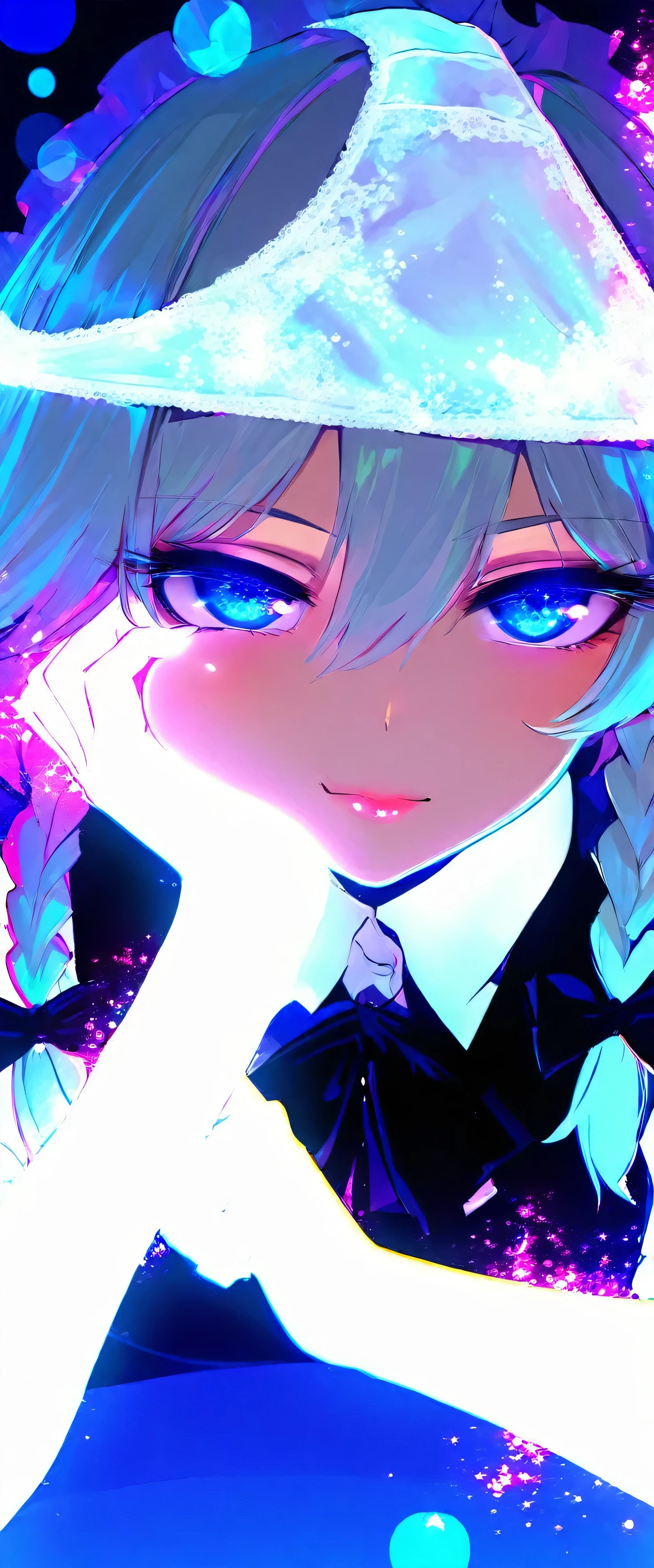 touhou project,Izayoi Sakuya,(beautiful girl: 1.3),masterpiece,Ultra-high resolution,Rich contrast,Very high quality,8k,Highly detailed CG unit wallpaper,Texture,So ridiculous,RAW Photos,Depth of written boundary 1.2,ultra-detailed eyes,Glowing Skin,Glitter Effect,Beautiful glossy lips,Circular Bokeh,(backlighting:1.2),Scarlet Devil Hall,pantyhat,panties on head,0__11Xx_illu,(cheek rest)