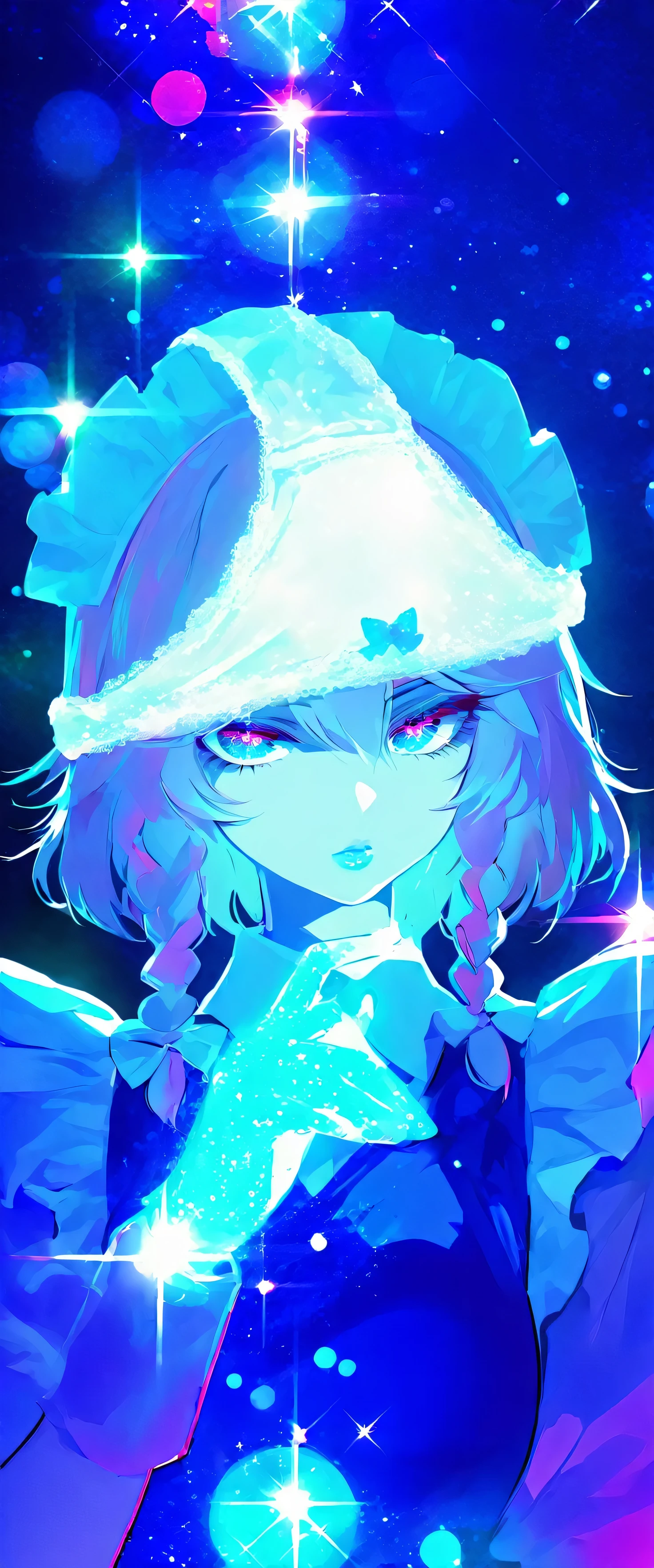 touhou project,Izayoi Sakuya,(beautiful girl: 1.3),masterpiece,Ultra-high resolution,Rich contrast,Very high quality,8k,Highly detailed CG unit wallpaper,Texture,So ridiculous,RAW Photos,Depth of written boundary 1.2,ultra-detailed eyes,Glowing Skin,Glitter Effect,Beautiful glossy lips,Circular Bokeh,(backlighting:1.2),Scarlet Devil Hall,pantyhat,panties on head,0__11Xx_illu,(jojo pose),