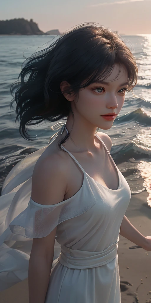 (masterpiece:1.2, highest quality), (realistic, photorealistic:1.4), beautiful illustrations, (natural side lighting, movie lighting), Depth of written boundary, looking at the viewer, (face focus, Upper body), Front view, 1 girl, English, high school girl, 15 years old, perfect face, Cute symmetrical face, shiny skin, long eyelashes , thin, beautiful hair, beautiful face, fine and beautiful eyes, beautiful clavicle, beautiful body, beautiful , beautiful thighs, beautiful feet, beautiful fingers, 1girl, solo, beach, white shirt, tank top, shirt, short shorts, backwards baseball cap, standing, happy, looking at viewer,