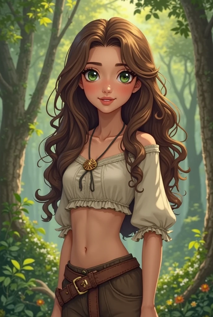 An illustrated movie poster, hand-drawn, full color, a teenage elven girl, wearing a lace bralette and bloomer shorts, tall, toned, athletic hourglass figure, long pointy elf ears, amber eyes, dark hair, long messy waves, deep sun-tanned skintone, freckles, standing in a sunny olive groves, graphite shading, stencil marks, airbrushed acrylic paint, masterpiece, in the style of the Lord of the Rings