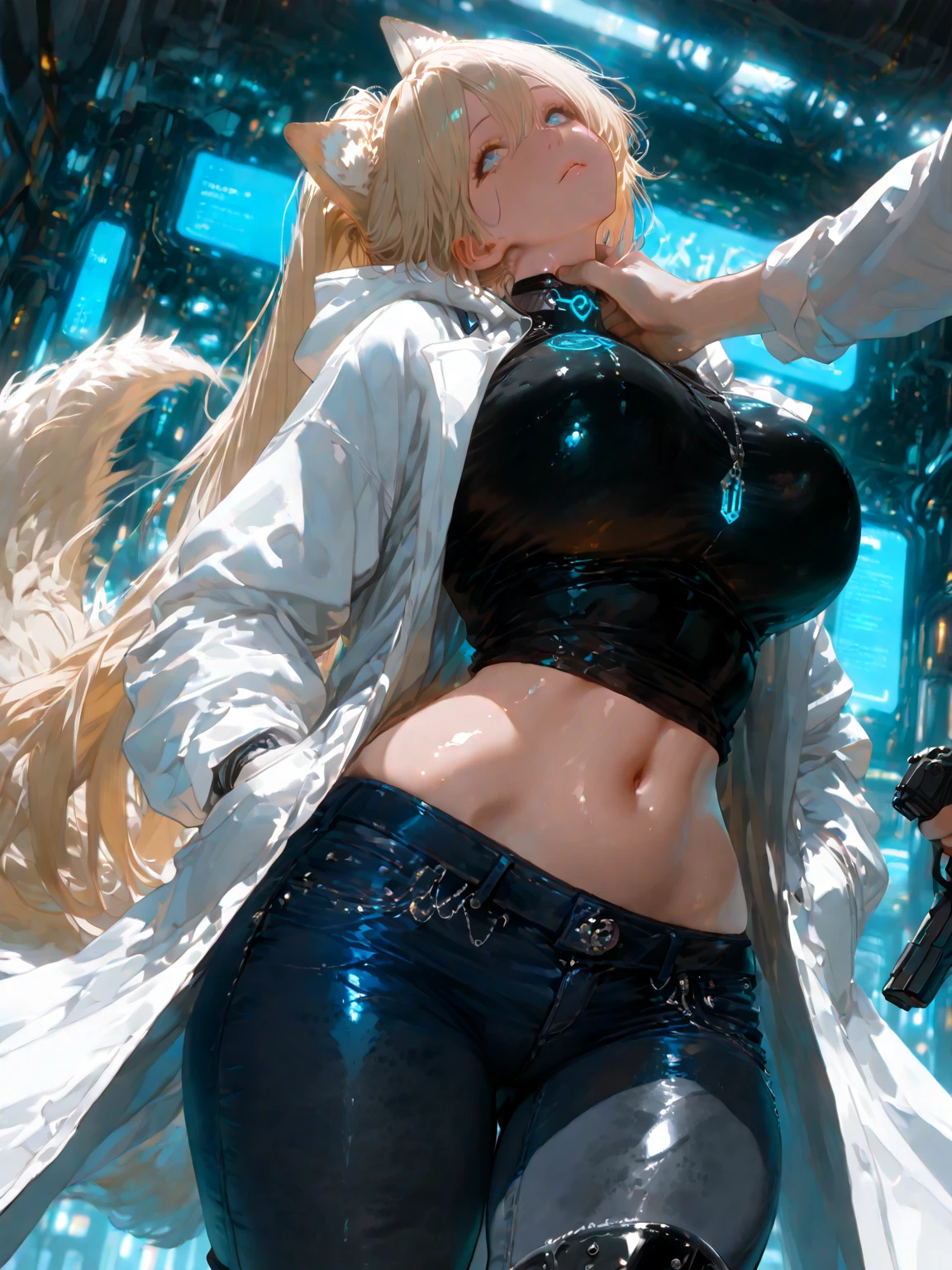((Night","Dark background))",((The girl wears only one dress, Very transparent open shirt,The shirt was soaked, clearly visible ,(( 1.5. Her genitals and breasts can be clearly seen)). Blue eyes and long blonde hair",She wears glasses on her beautiful face",one beautiful Caucasian woman,Moderately soft and fair skin",Expose her beautiful tits, The are beautiful and you can see her genitals, Her genitals were wet all over,