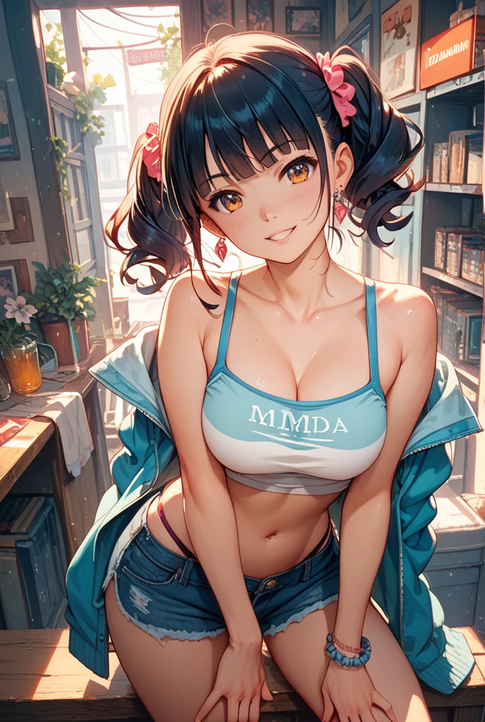 ((masterpiece:1.4)), ((最high quality:1.4)), ((masterpiece)), ((最high quality)), ((Intricate and detailed:1.4)), ((Super detailed)), 11-year-old female, Perfect body, Perfect clear skin, Surreal, Hyperrealism, Realistic, 超high quality, masterpiece, high quality, beautiful,T-Shirts,(((Nipples are visible))),(Sweat)),(Wet with water),((Long nipples)), Sexy Face, (Big eyes:1.3), beautiful目, Hyper Detail, Super detailedな目, cute, Tone it down a bit, fit, Sexy waist, Sexy Hips, Perfect Legs, Thigh Gap, To the camera, Rosa(Pokemon), 1 girl, alone,Double good, Hair Bun, Twin tails,Visor Cap,(((skirt))), Brown Hair,(Blunt bangs:1.1), blush, (体にfitした衣装、Tight outfit),indoor,((Against the backdrop of a medieval aristocratic mansion,playful nature:1.4))(Blurred Background:1.2), Detailed Background,(((沢山のSweat))),