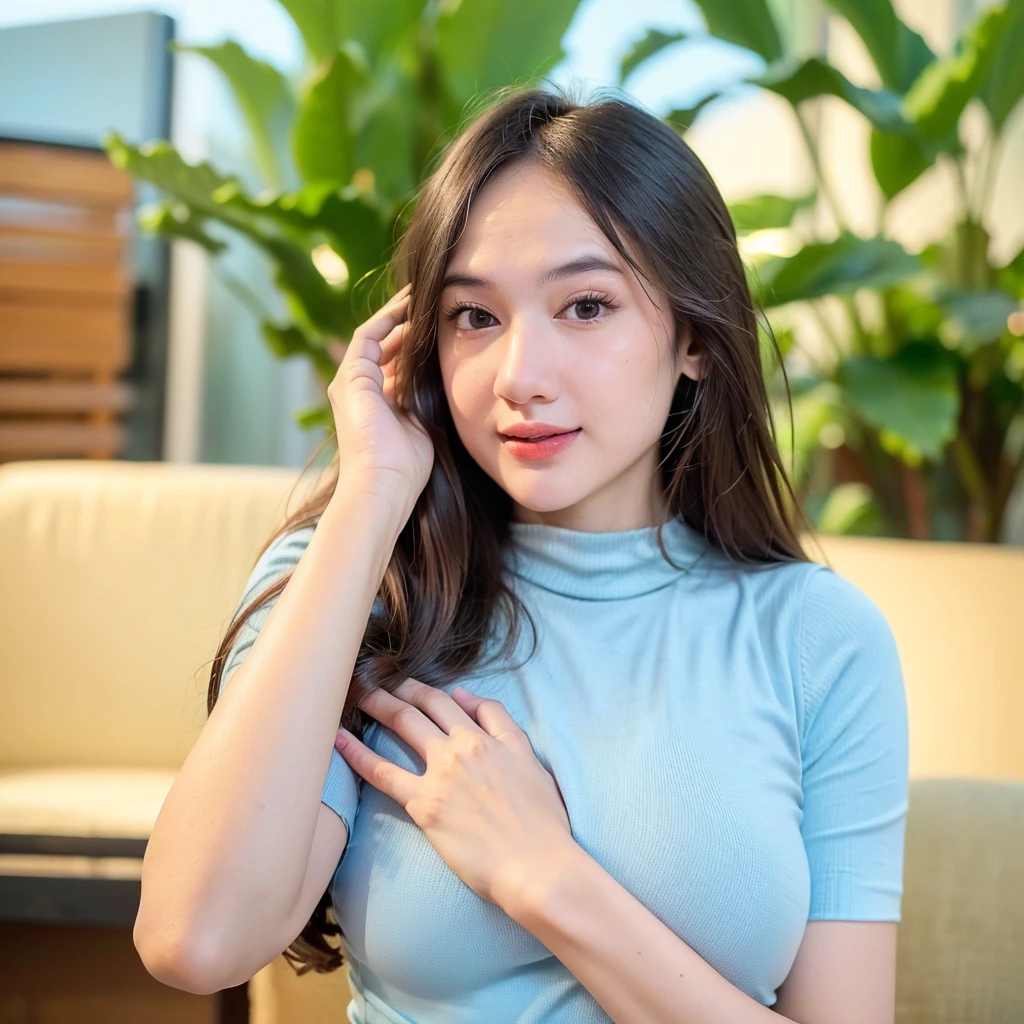 8K images, Shot with a high quality Fuji 45 camera.,000,000 pixels raw photo, best quality, Masterpiece:1.2), (realistic, photo-realistic:1.37), very detailed,
1 woman,cute, Action in various poses, alone,Beautifully detailed sky,nighttime, In an open-air restaurant,) ,big breasts, seductive smile, wide aperture, professional lighting, Sony A7R4, 50mm sessile lens. 2 medium sized breasts,Beautifully detailed eyes,(dark blue t-shirt, Long hair floats up:1.2),floating hair